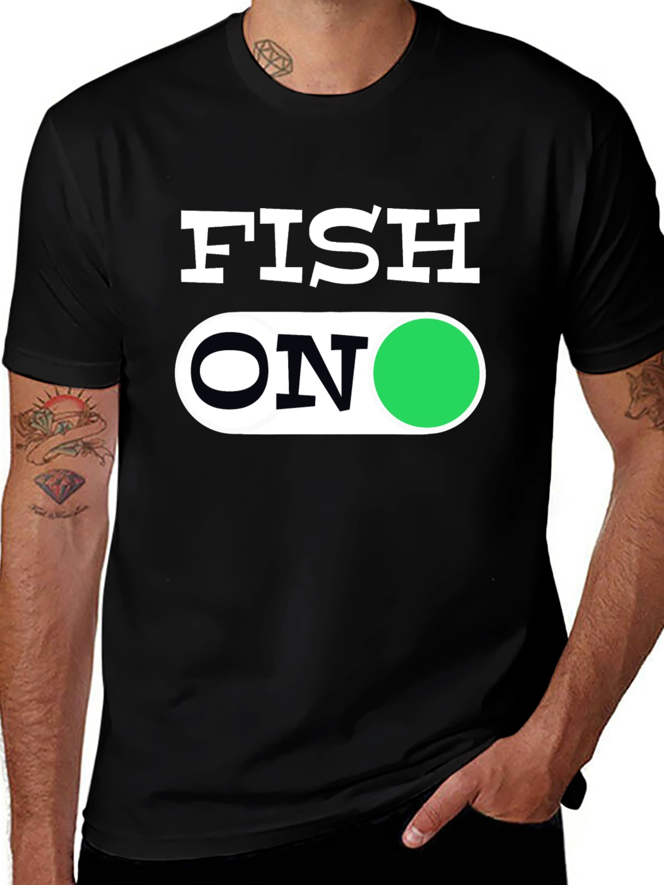Fish On Graphic Tee - Black Cotton T-Shirt