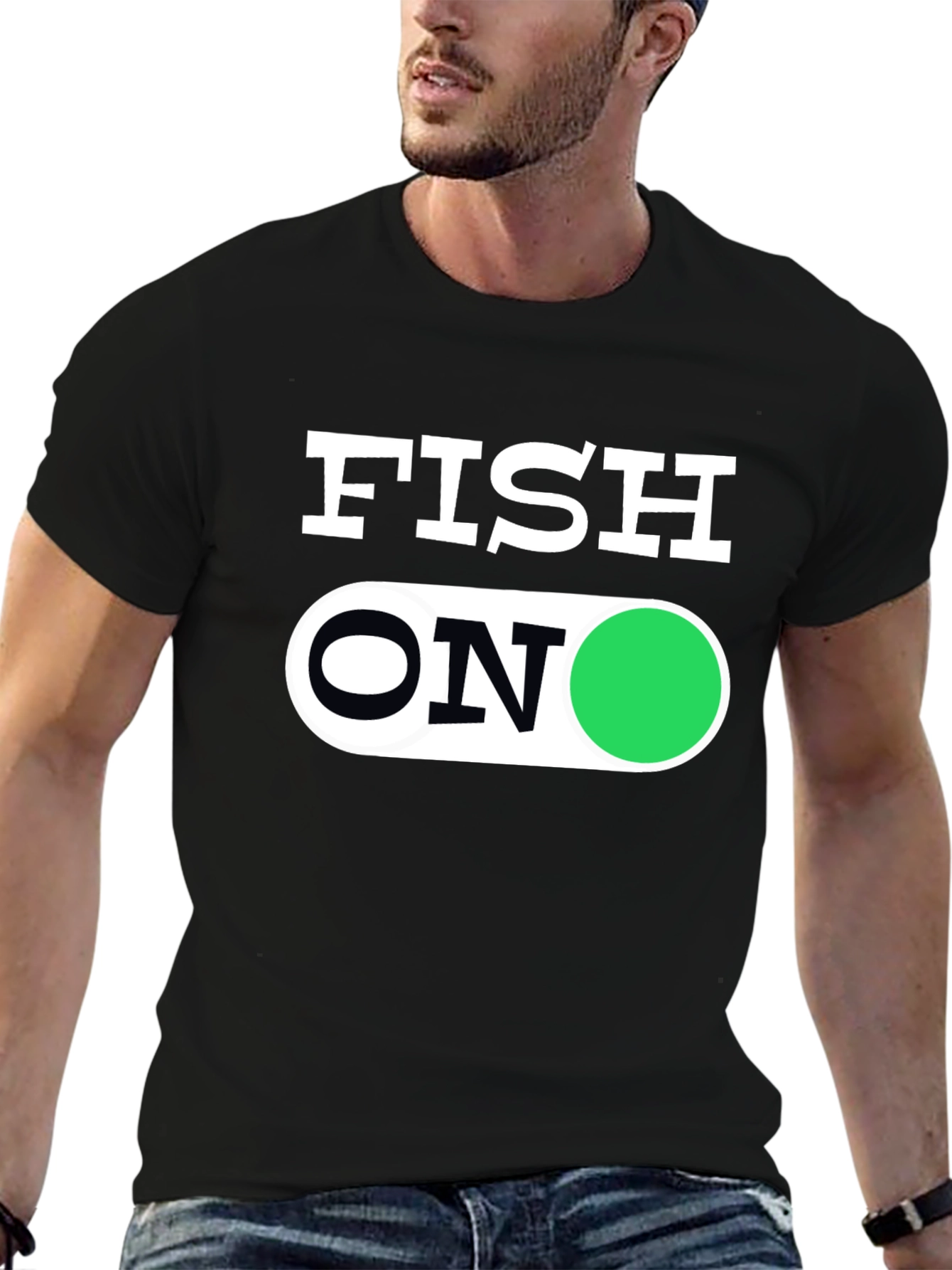 Fish On Graphic Tee - Black Cotton T-Shirt
