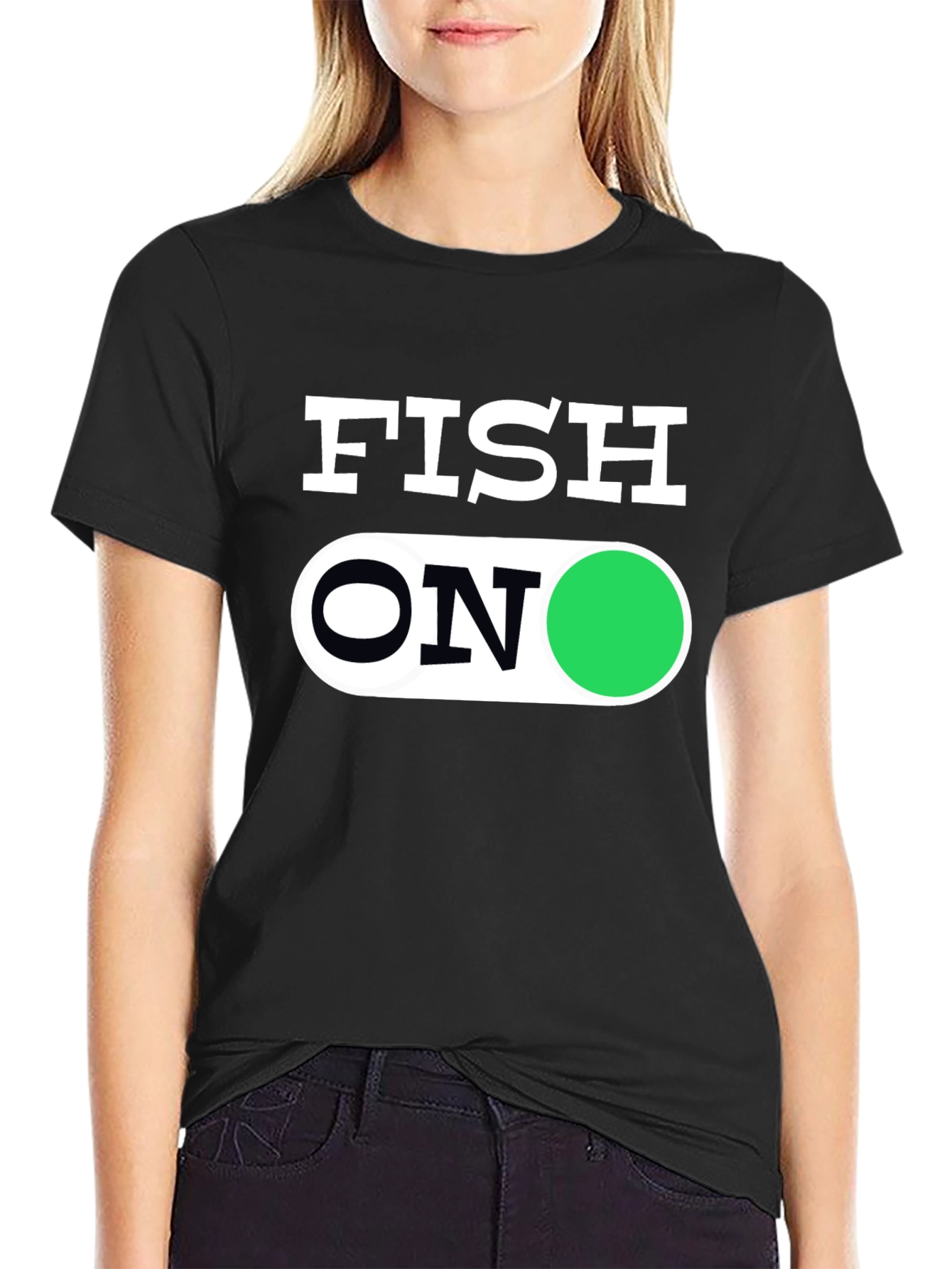 Fish On Graphic Tee - Black Cotton T-Shirt