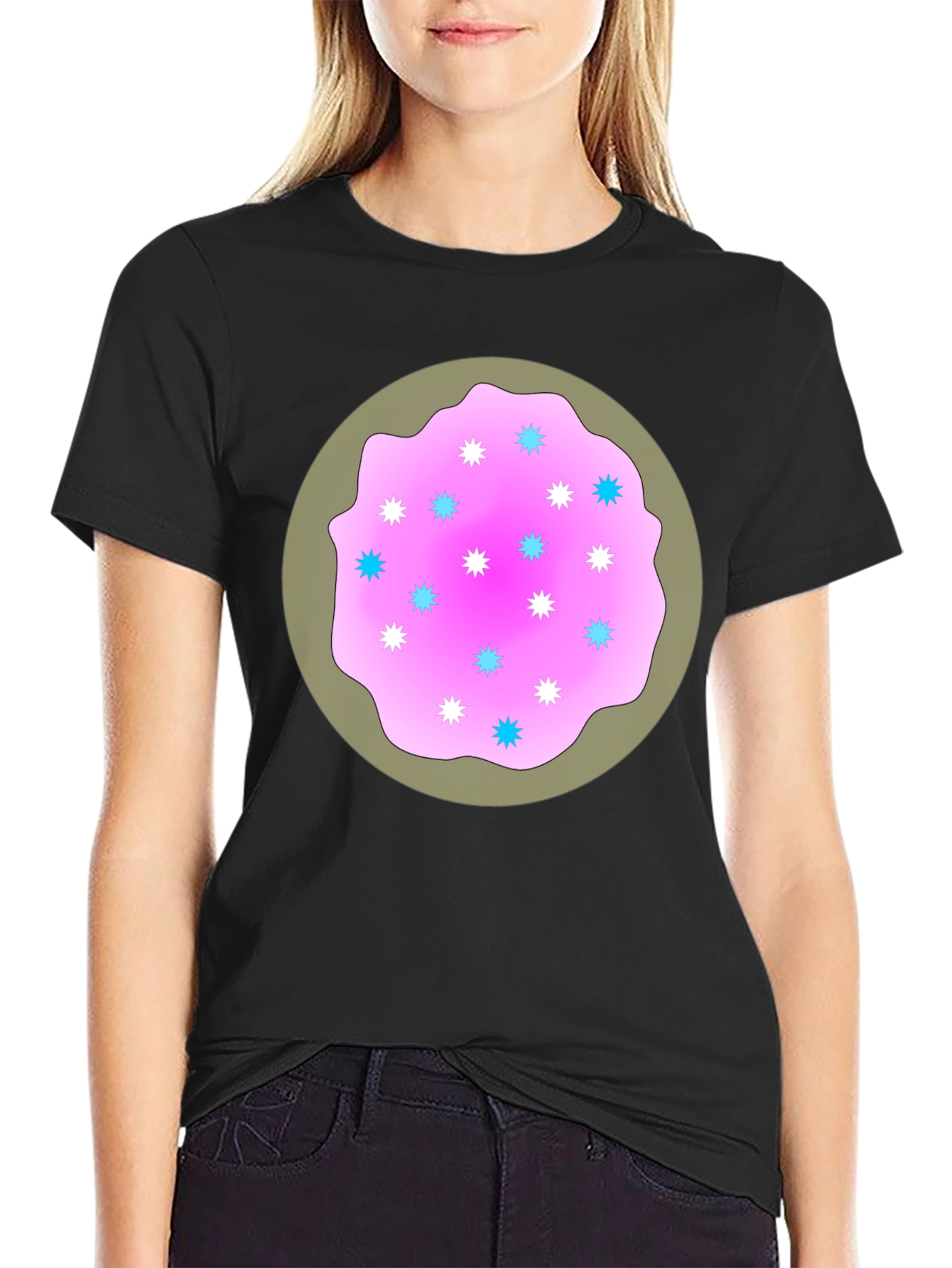 Sweet Donut Design Black T-Shirt