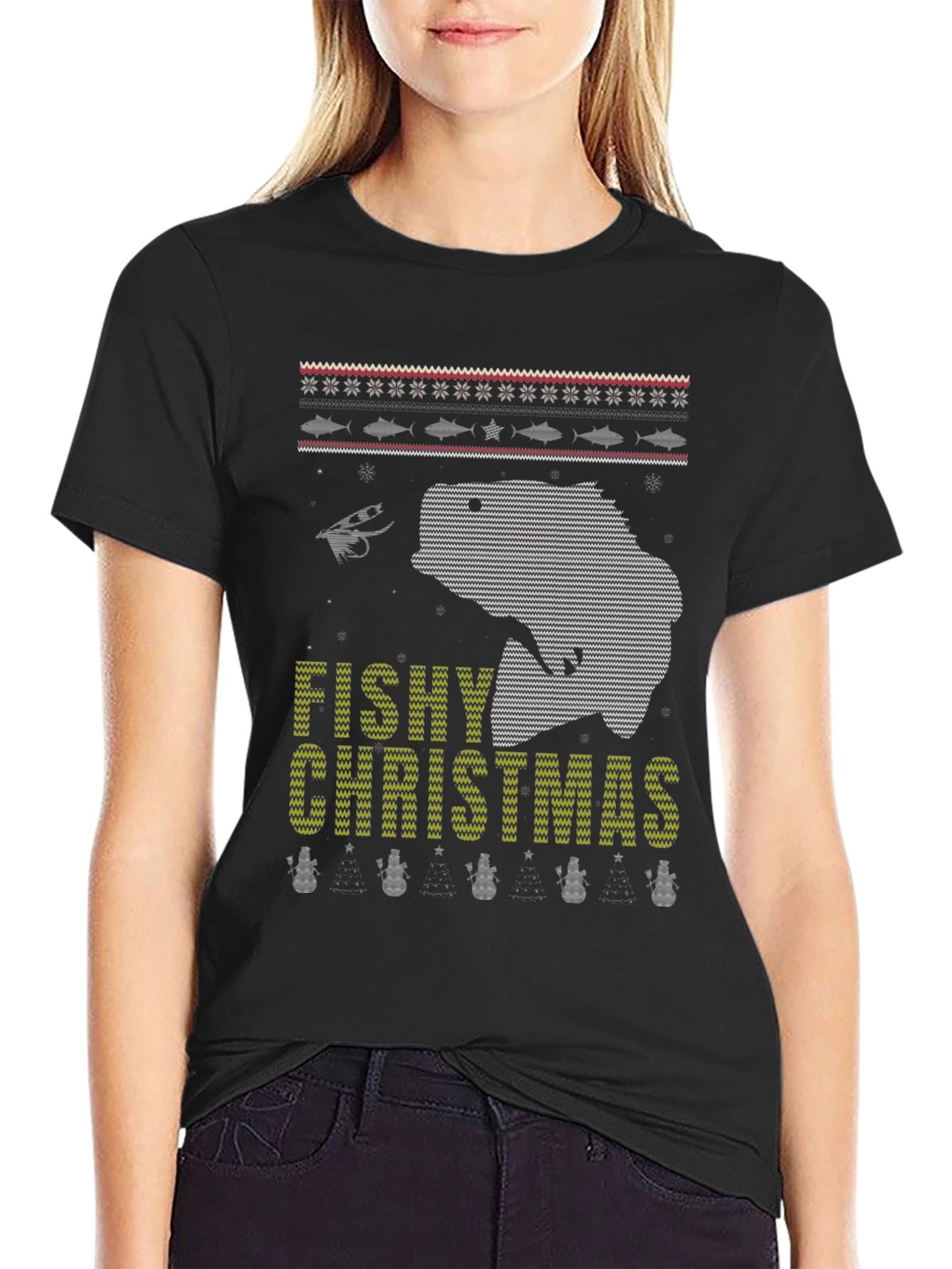 Fishy Christmas Graphic Tee - Ugly Sweater Style