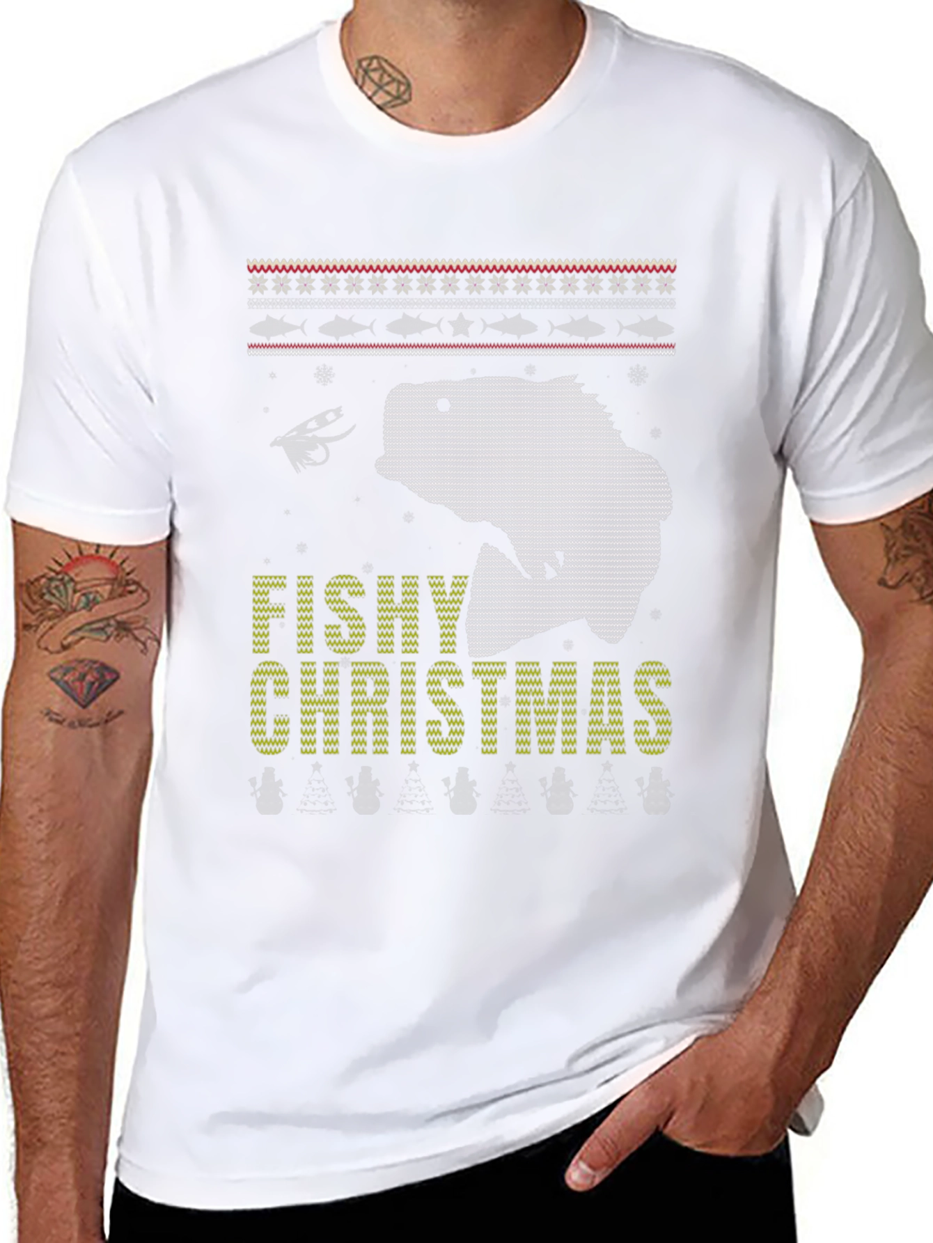 Fishy Christmas Graphic Tee - Ugly Sweater Style