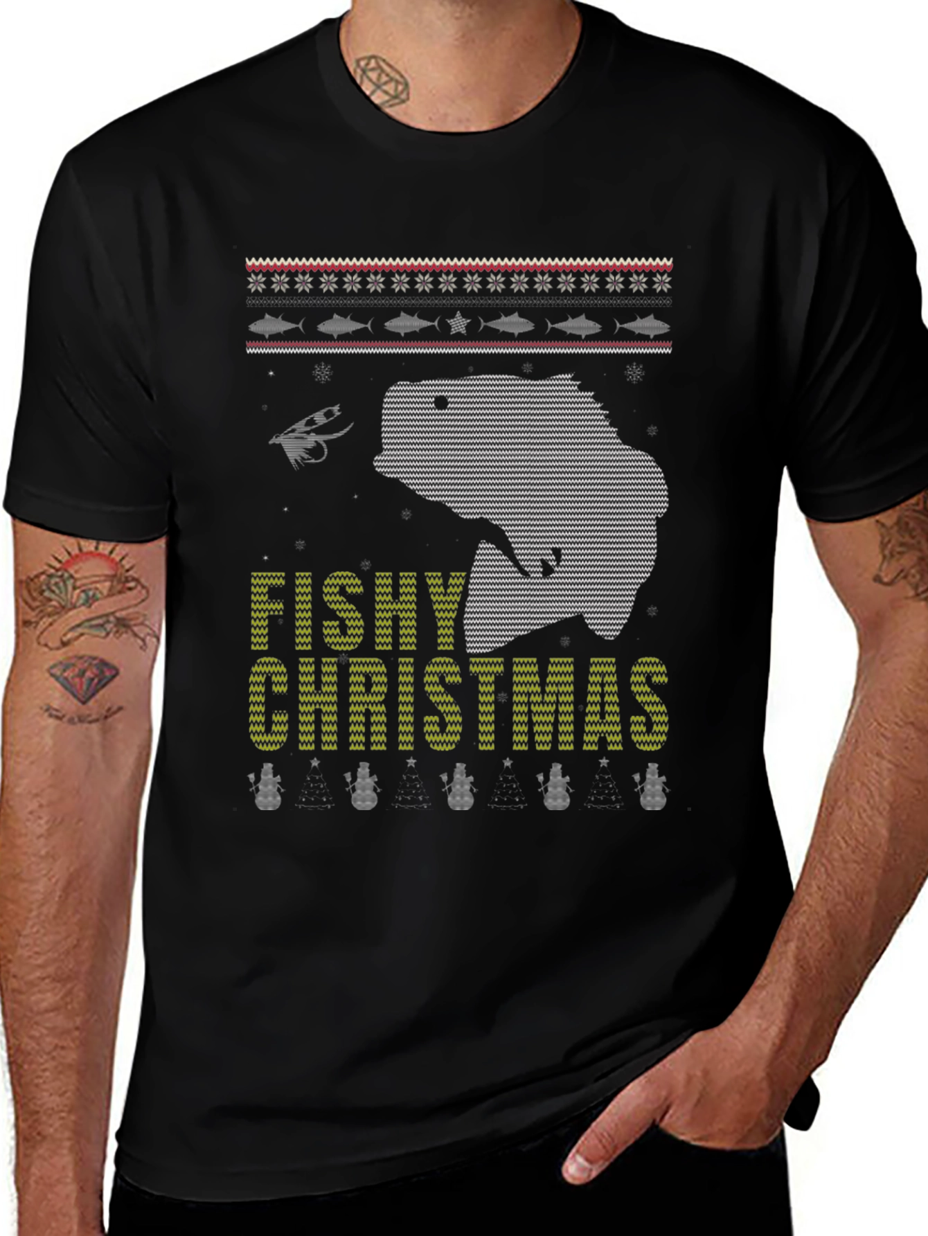 Fishy Christmas Graphic Tee - Ugly Sweater Style