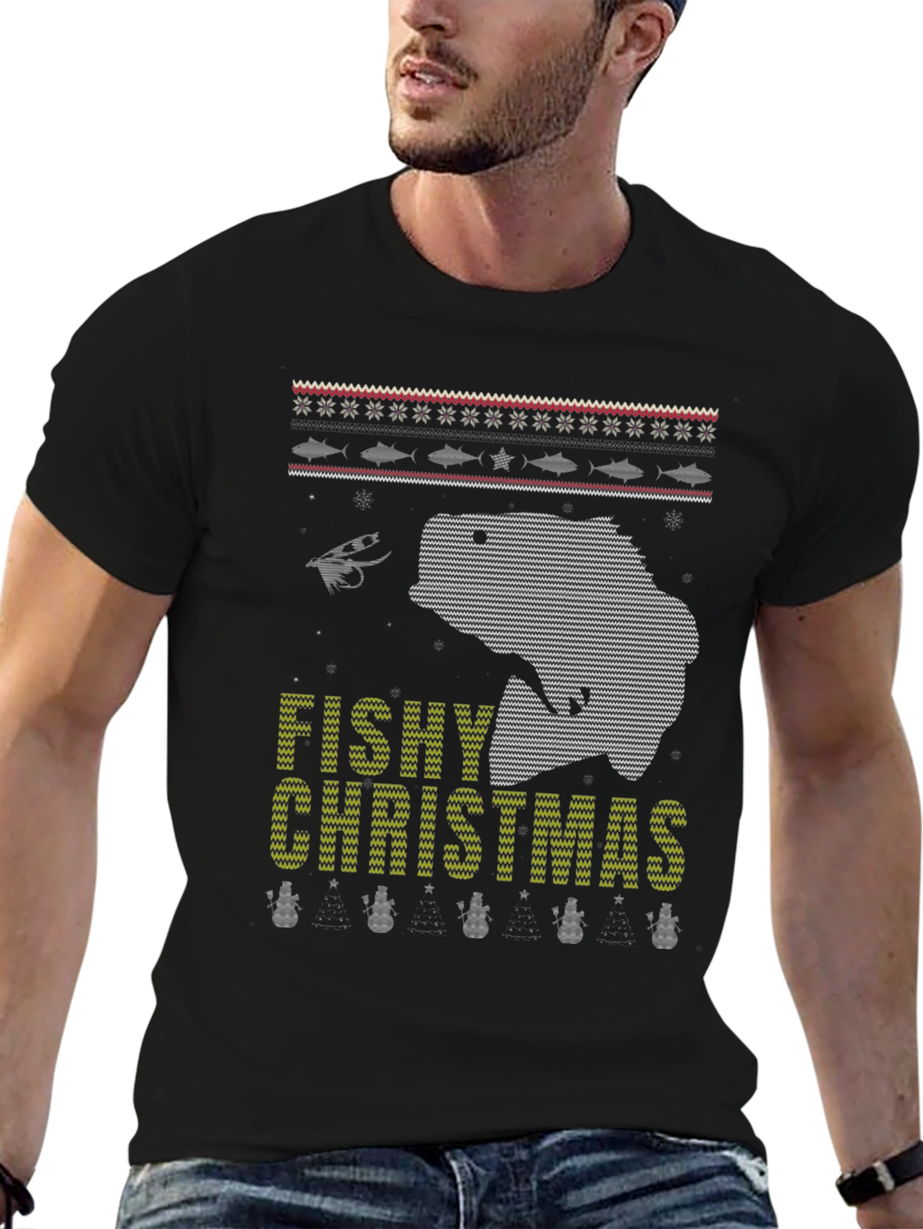 Fishy Christmas Graphic Tee - Ugly Sweater Style