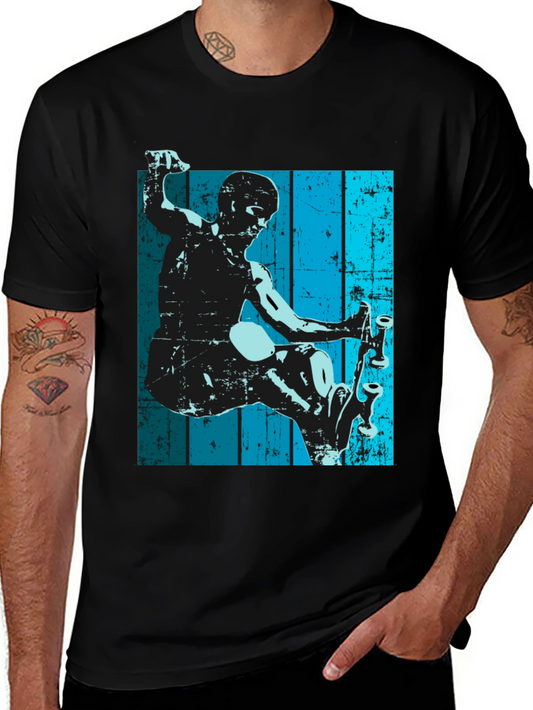 Skateboarder Graphic Tee - Retro Style Black T-Shirt