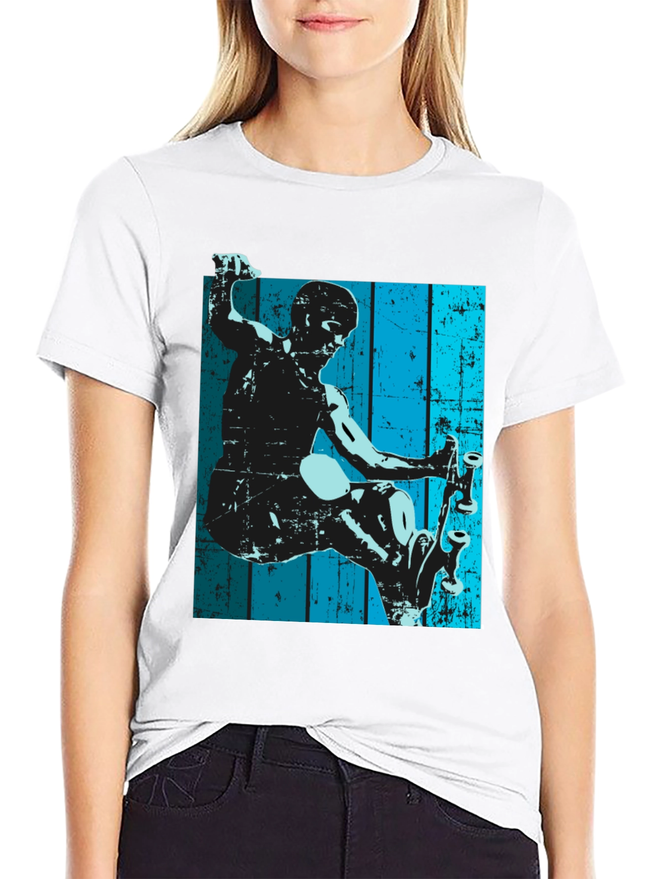 Skateboarder Graphic Tee - Retro Style Black T-Shirt