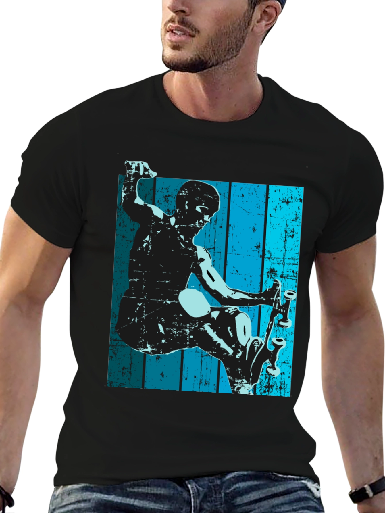 Skateboarder Graphic Tee - Retro Style Black T-Shirt