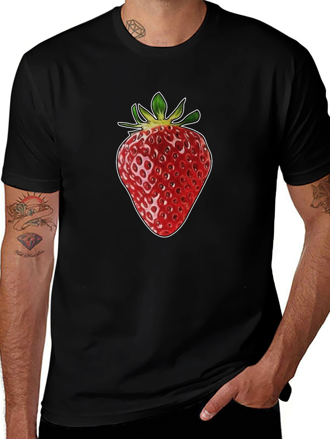 Strawberry Graphic Print Black T-Shirt