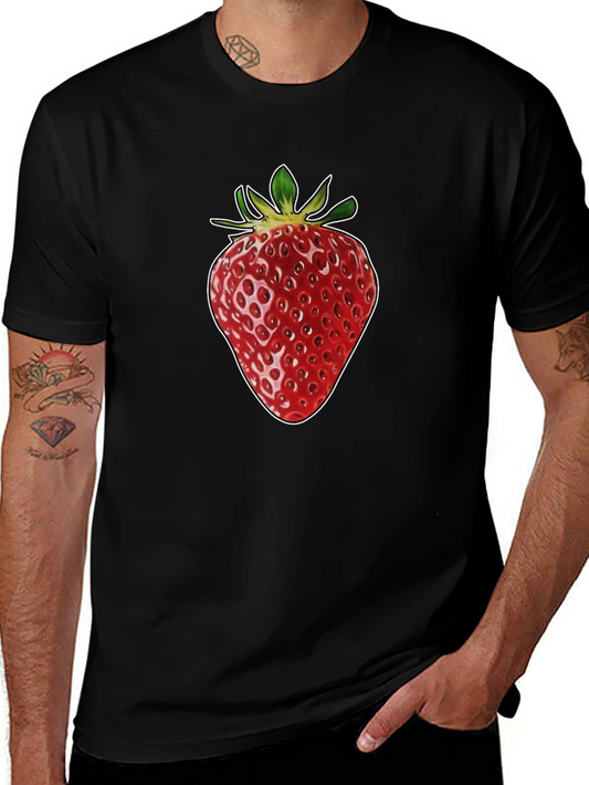 Strawberry Graphic Print Black T-Shirt