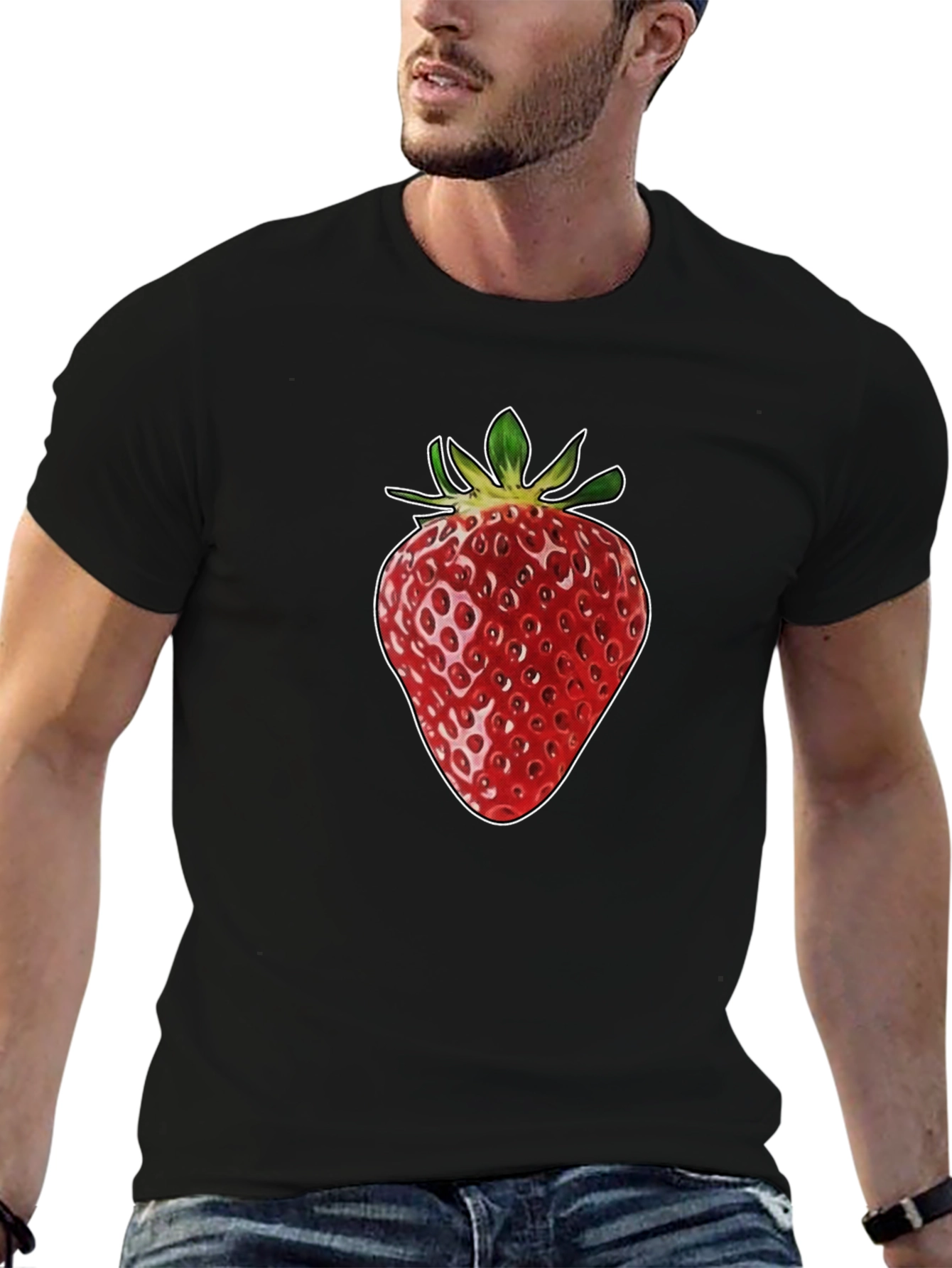 Strawberry Graphic Print Black T-Shirt