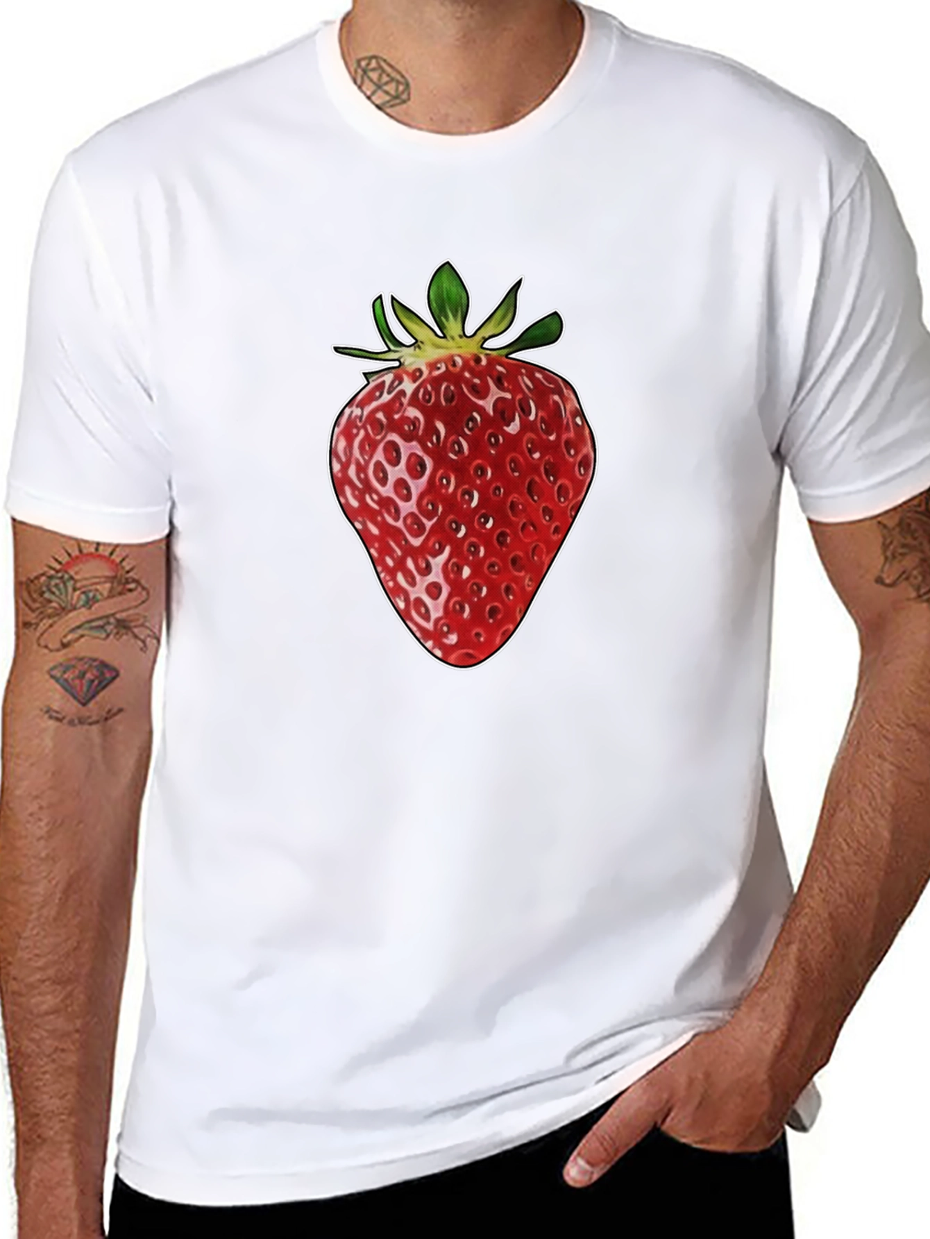 Strawberry Graphic Print Black T-Shirt
