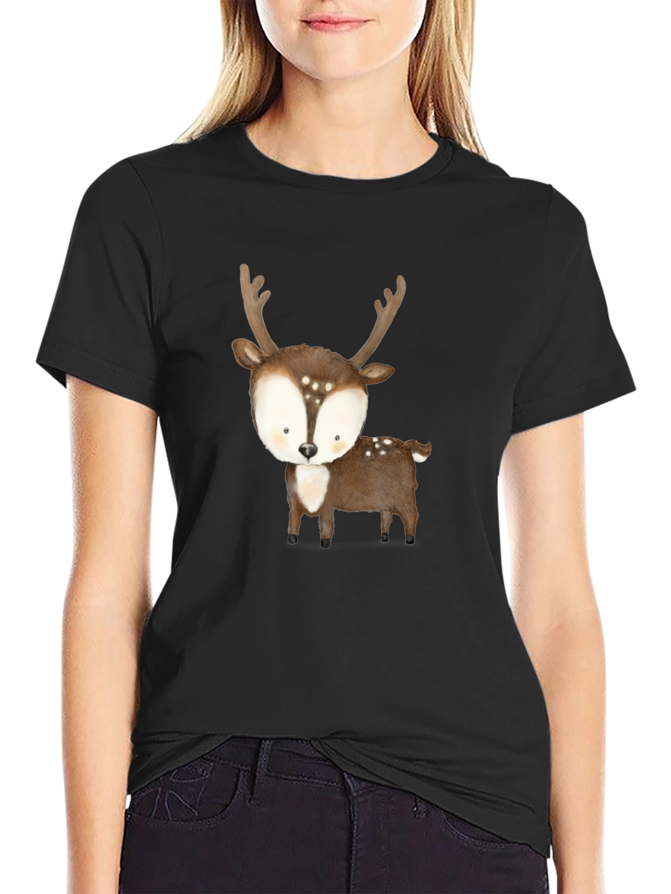 Cute Deer Graphic Tee - Black Casual Shirt