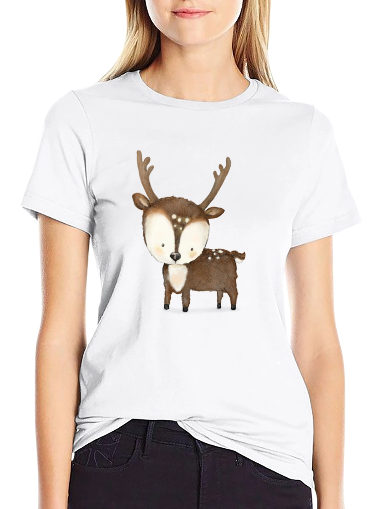 Cute Deer Graphic Tee - Black Casual Shirt