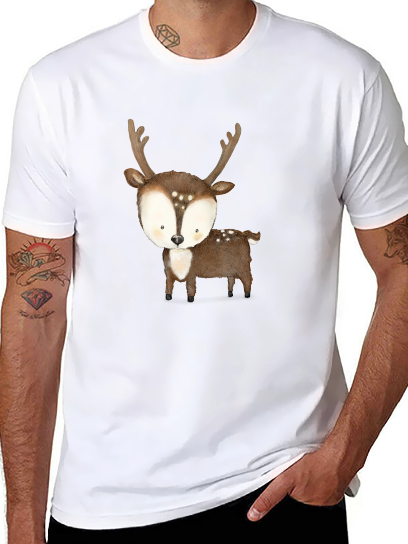 Cute Deer Graphic Tee - Black Casual Shirt