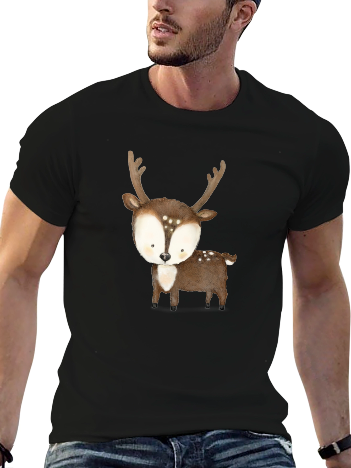 Cute Deer Graphic Tee - Black Casual Shirt