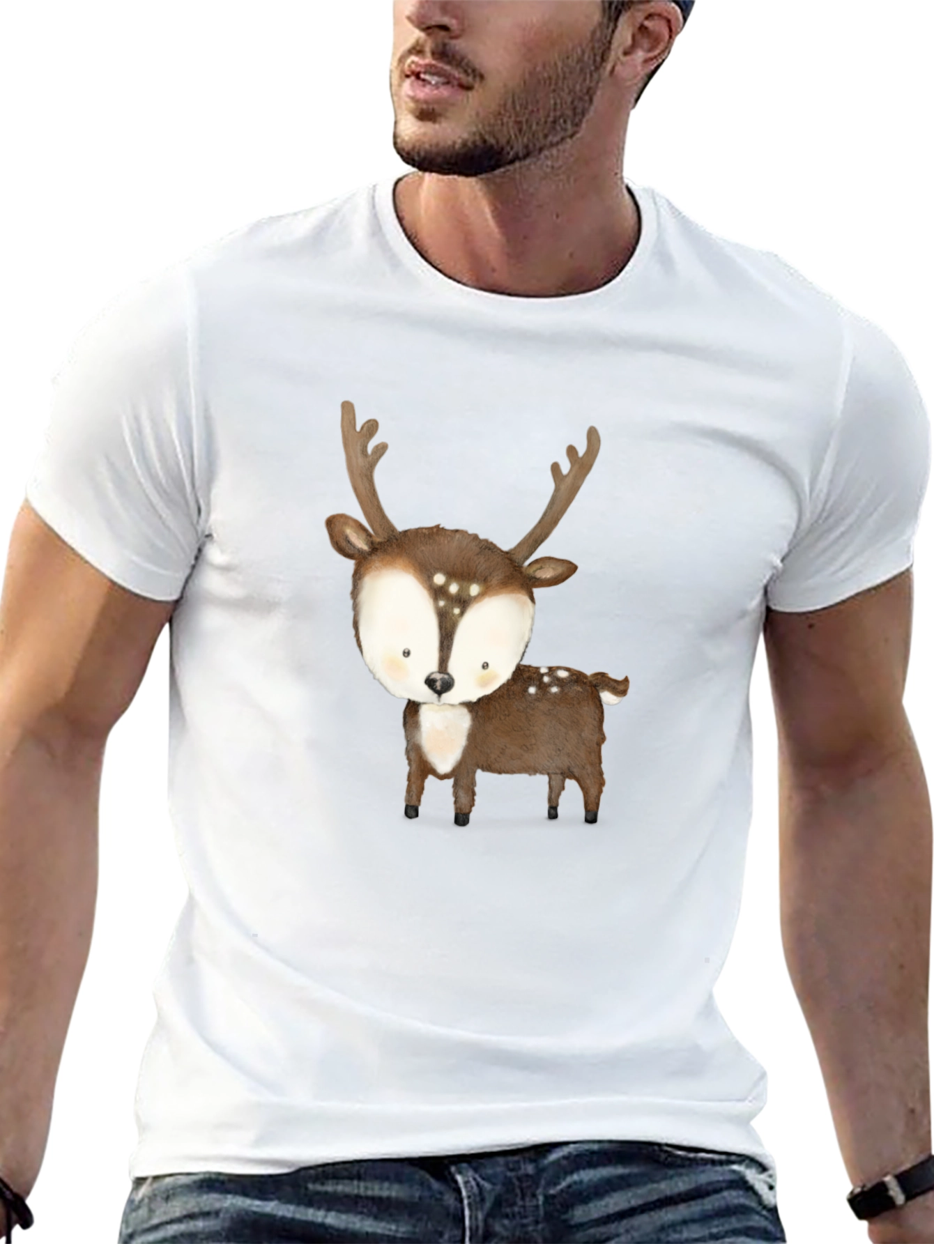 Cute Deer Graphic Tee - Black Casual Shirt