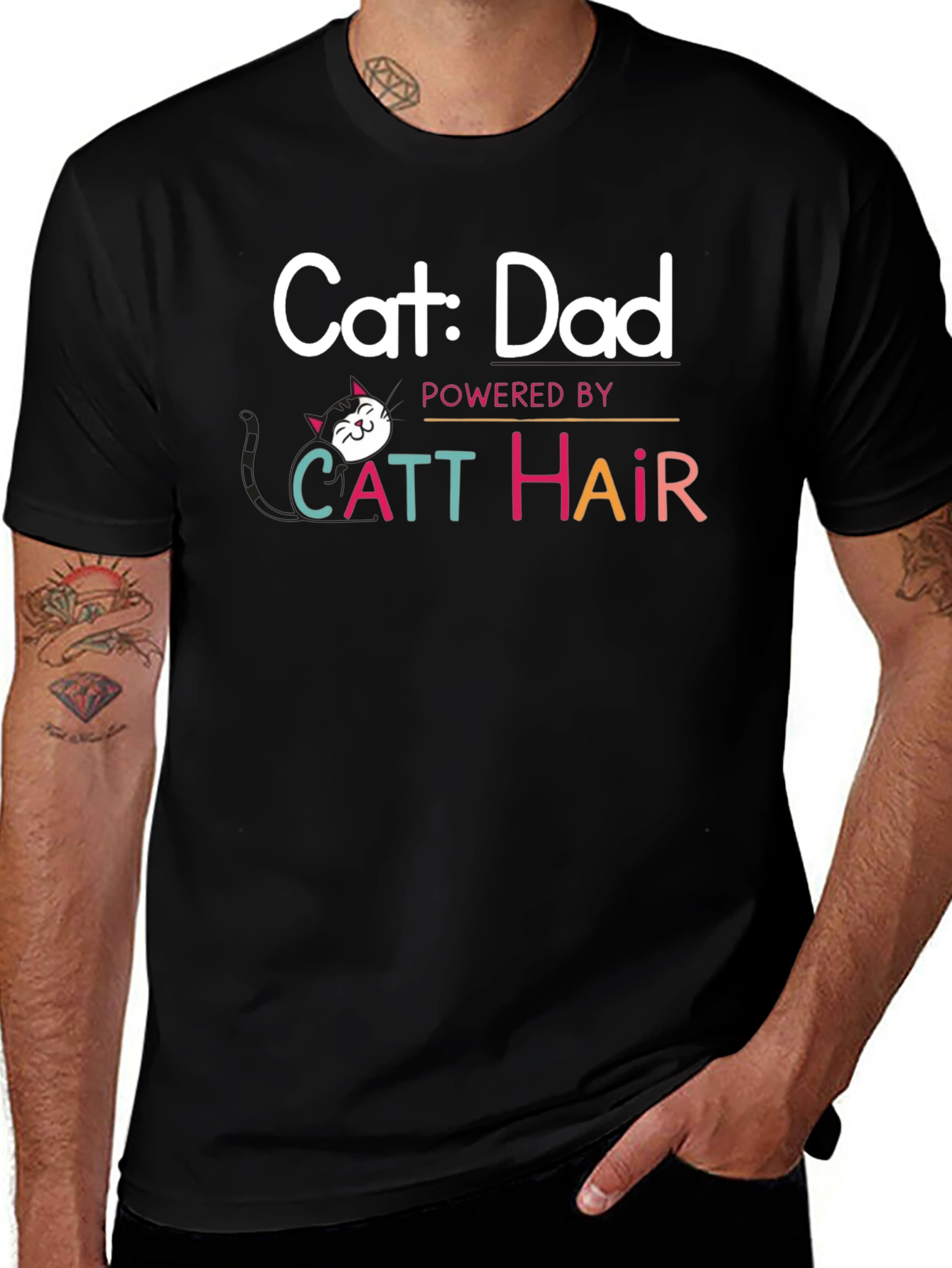 Cat Dad T-Shirt: Powered By Catt Hair