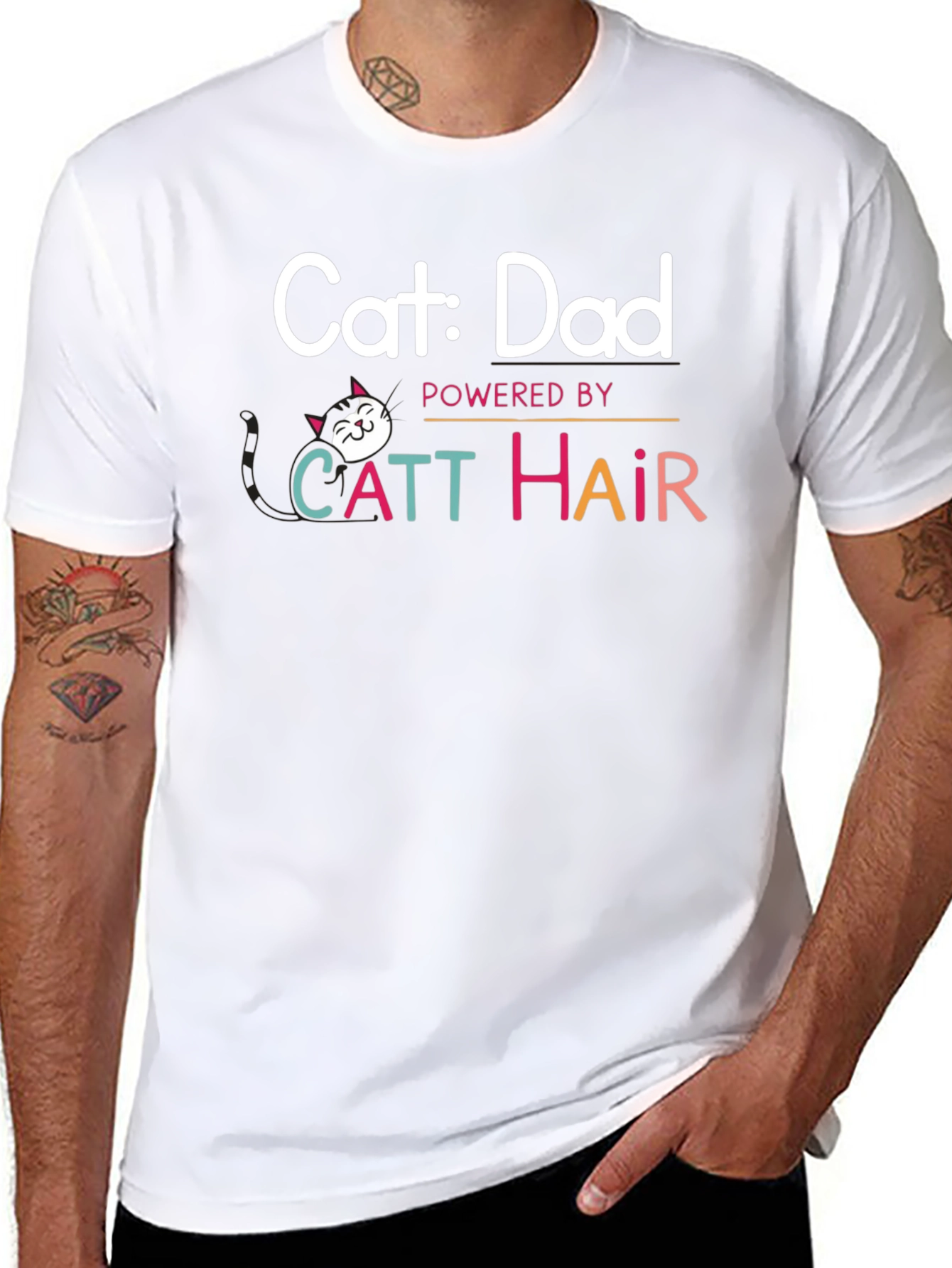 Cat Dad T-Shirt: Powered By Catt Hair