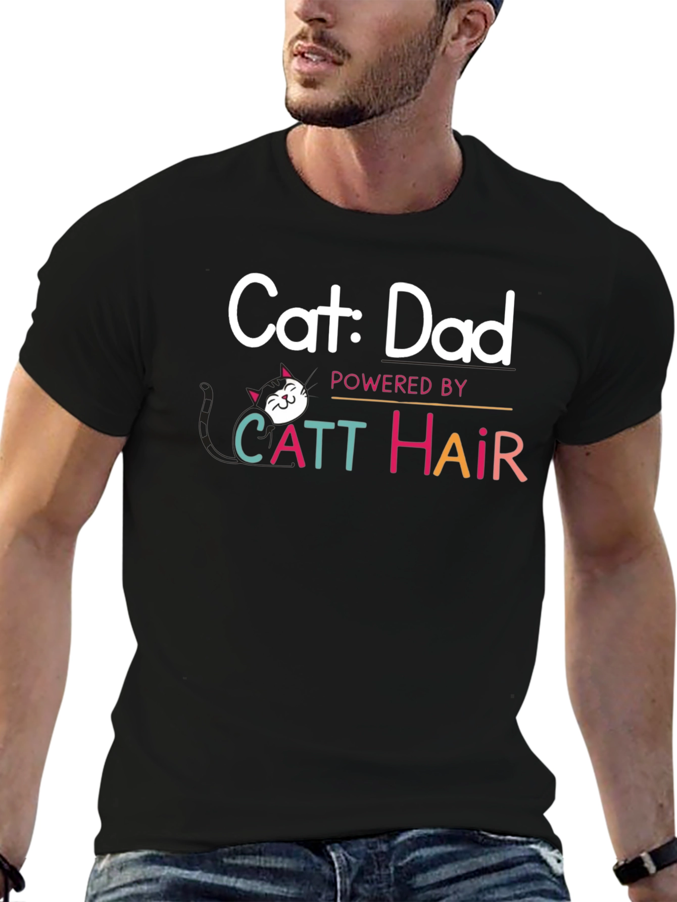 Cat Dad T-Shirt: Powered By Catt Hair