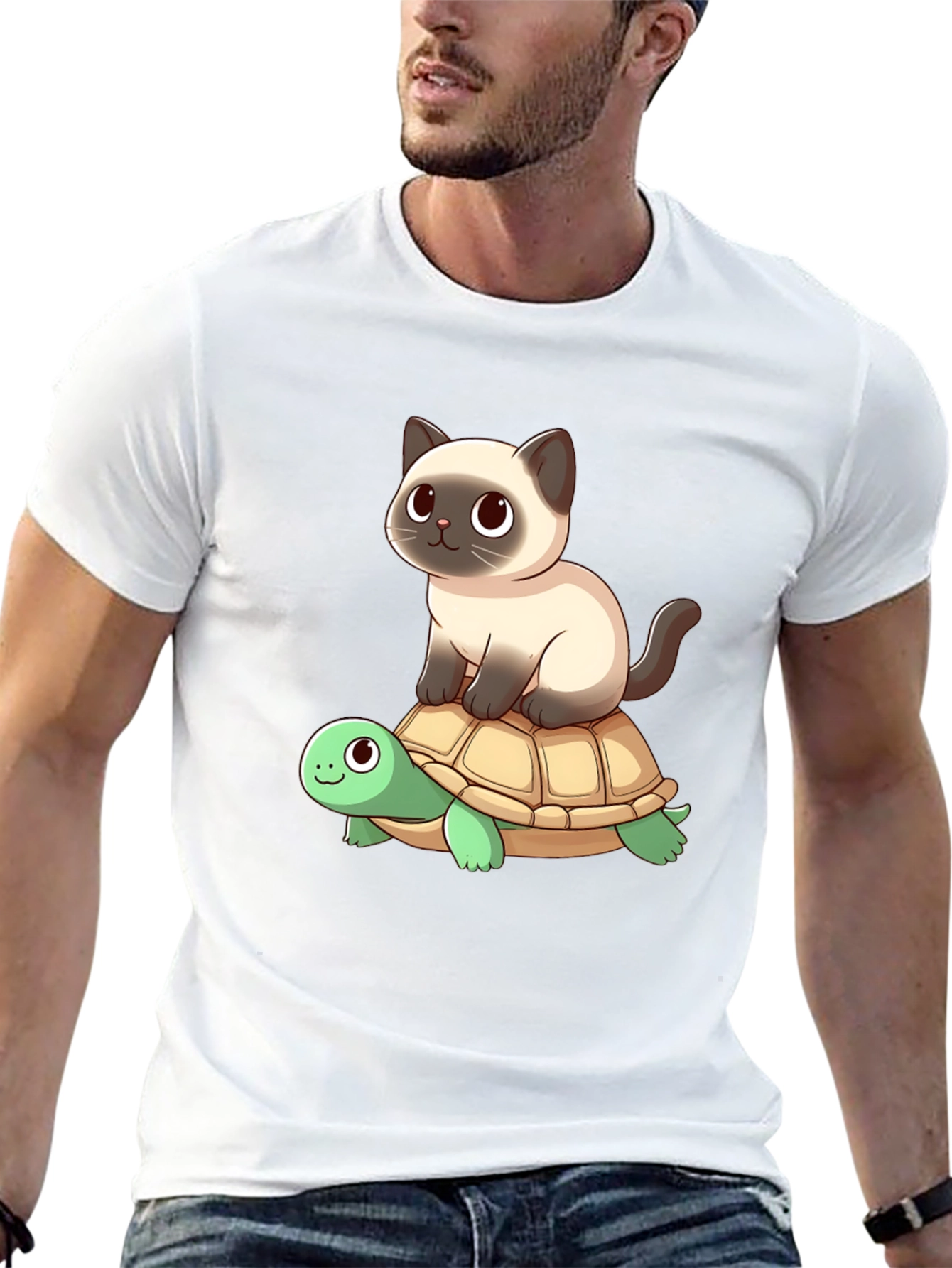Cat Riding Turtle Graphic Tee