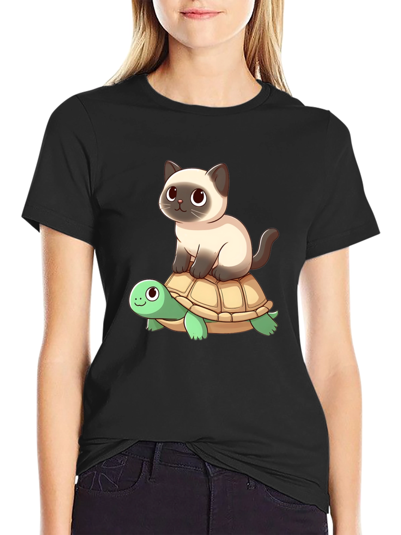 Cat Riding Turtle Graphic Tee