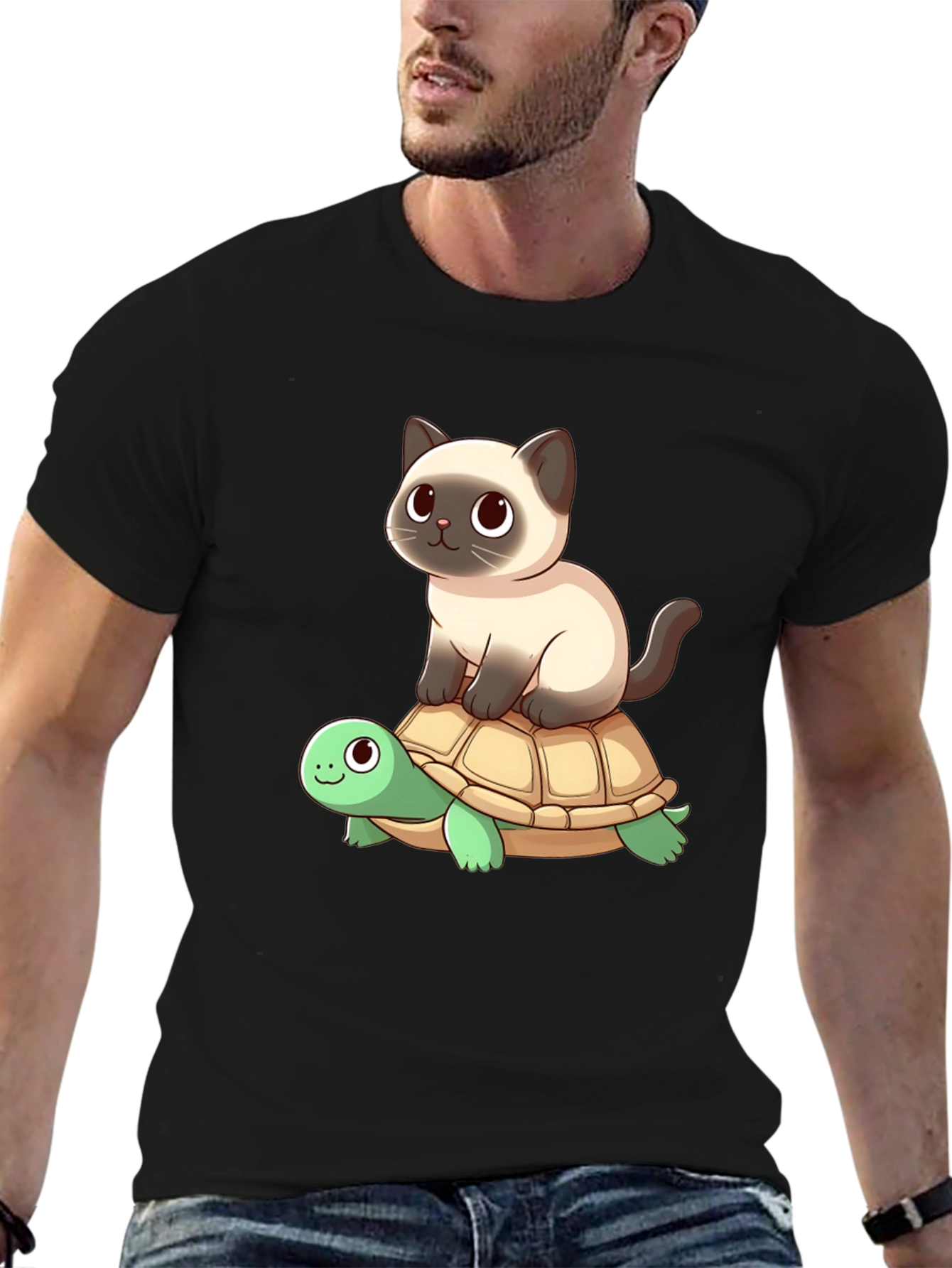 Cat Riding Turtle Graphic Tee