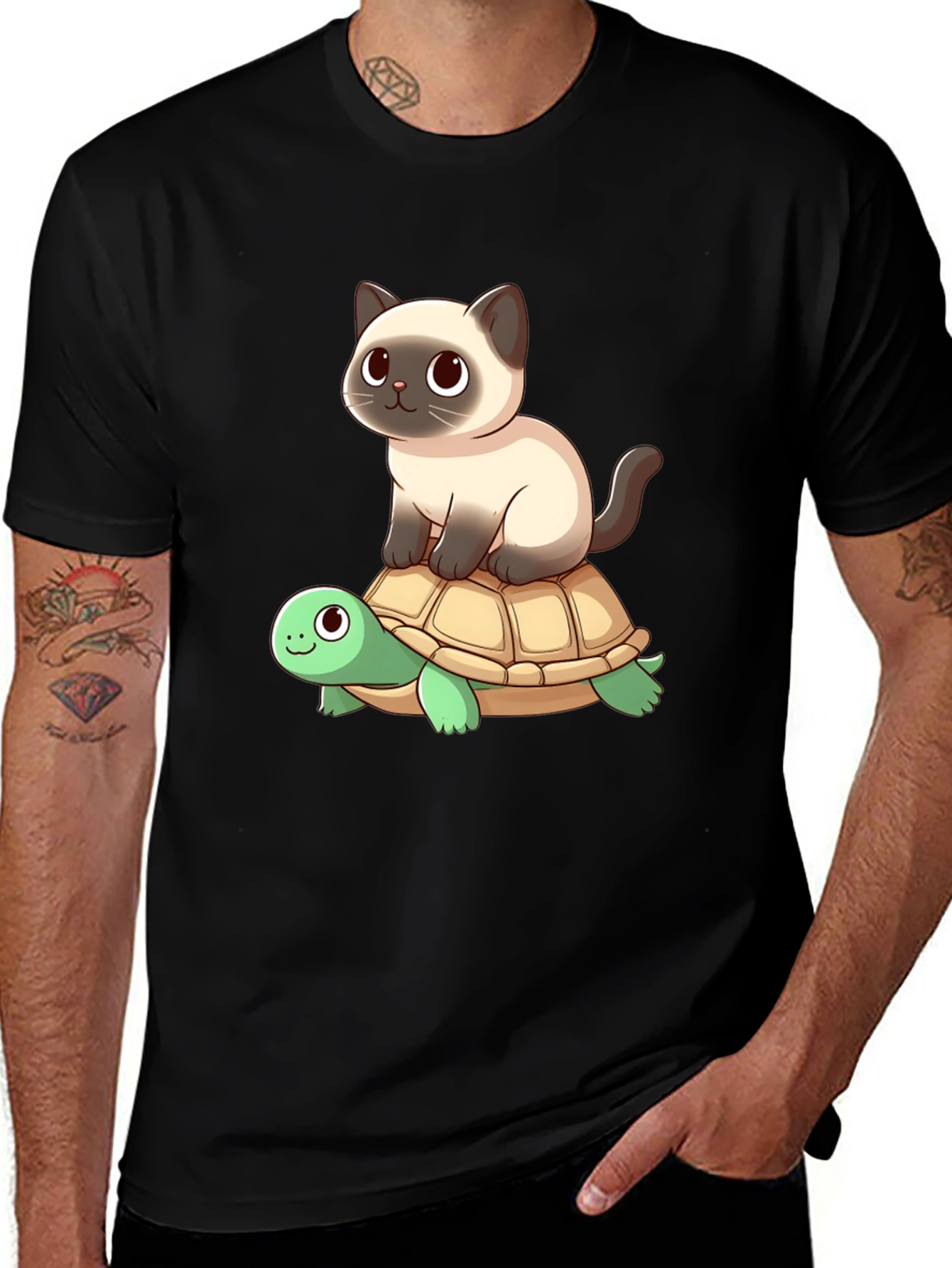 Cat Riding Turtle Graphic Tee
