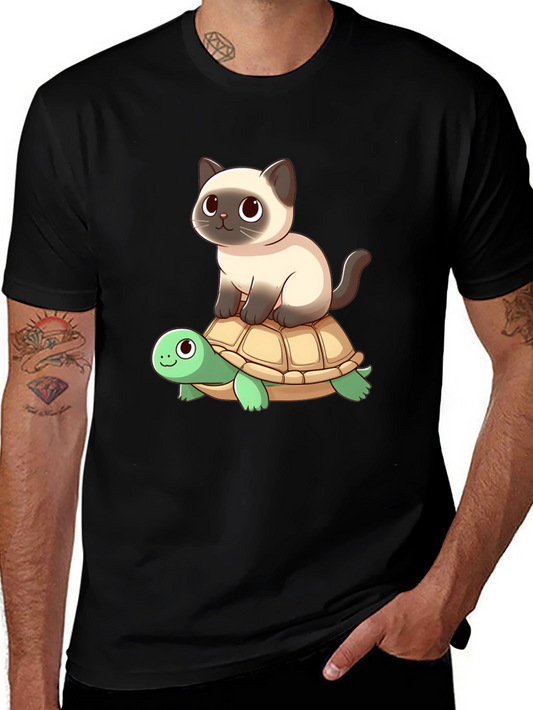 Cat Riding Turtle Graphic Tee