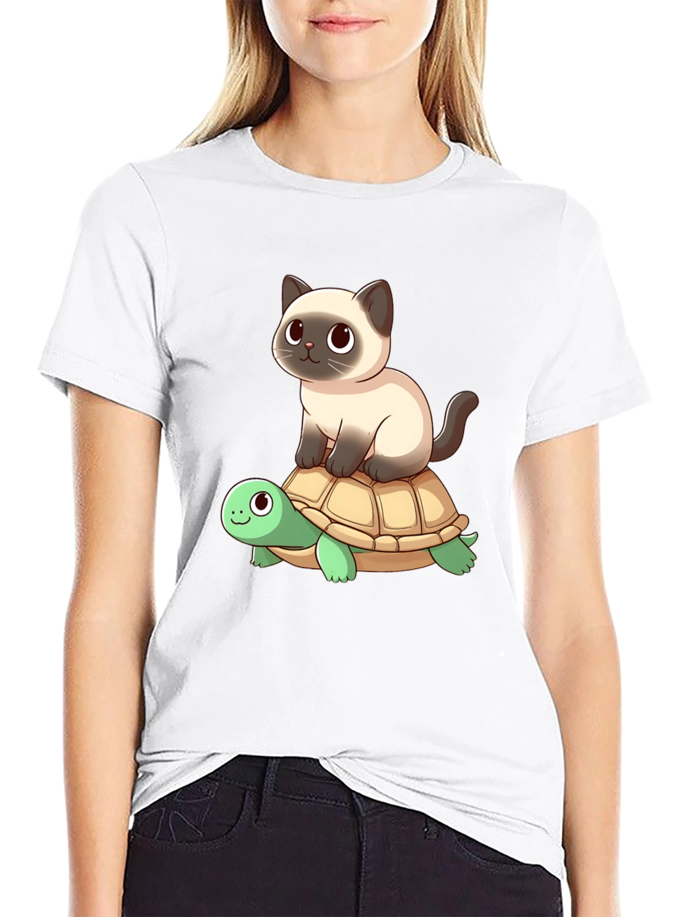 Cat Riding Turtle Graphic Tee