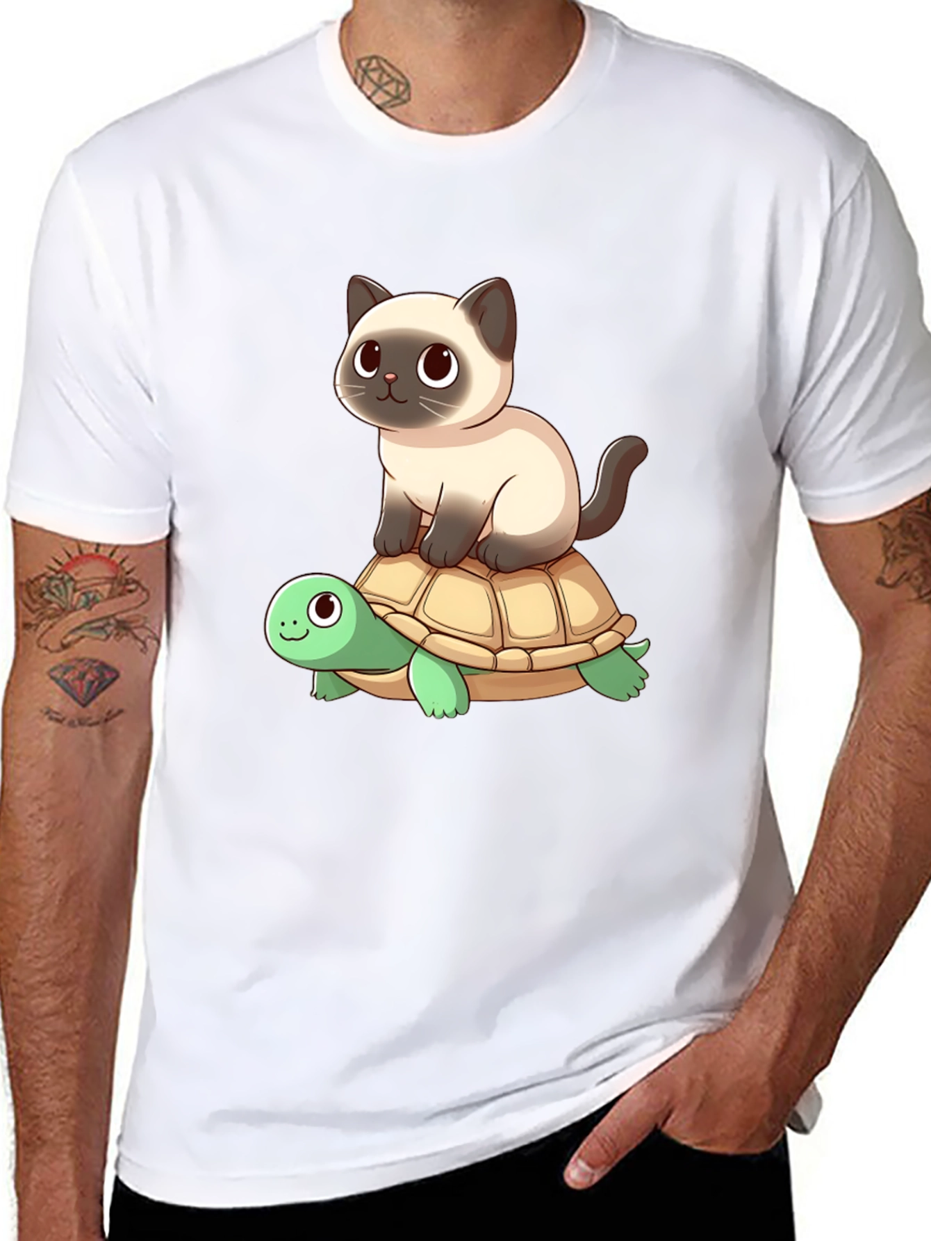 Cat Riding Turtle Graphic Tee