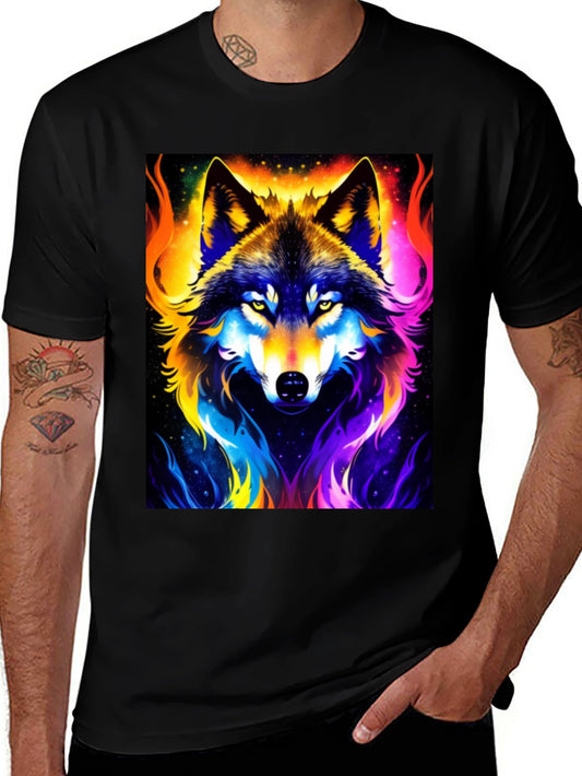 Vibrant Wolf Graphic Black T-Shirt