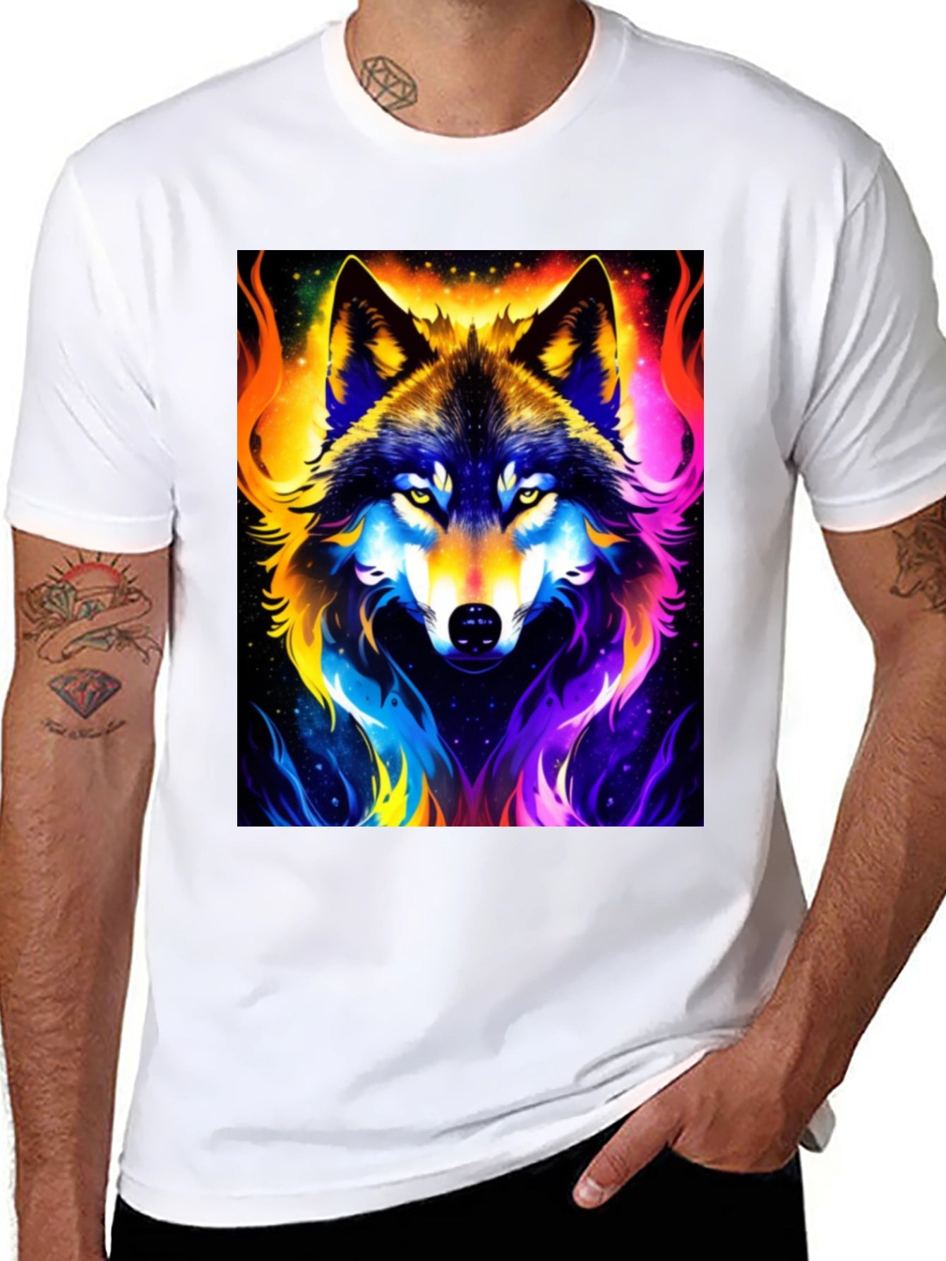 Vibrant Wolf Graphic Black T-Shirt