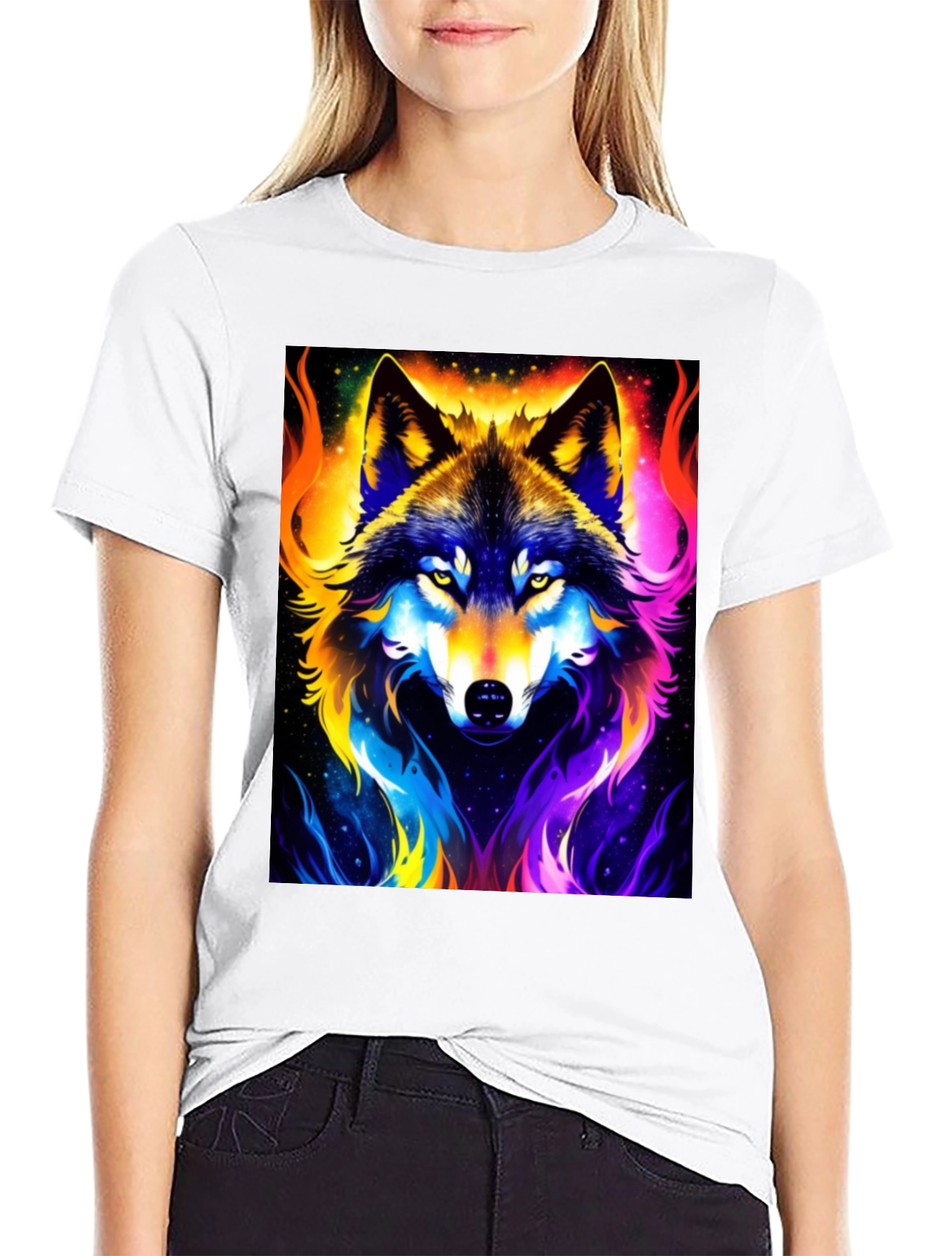 Vibrant Wolf Graphic Black T-Shirt