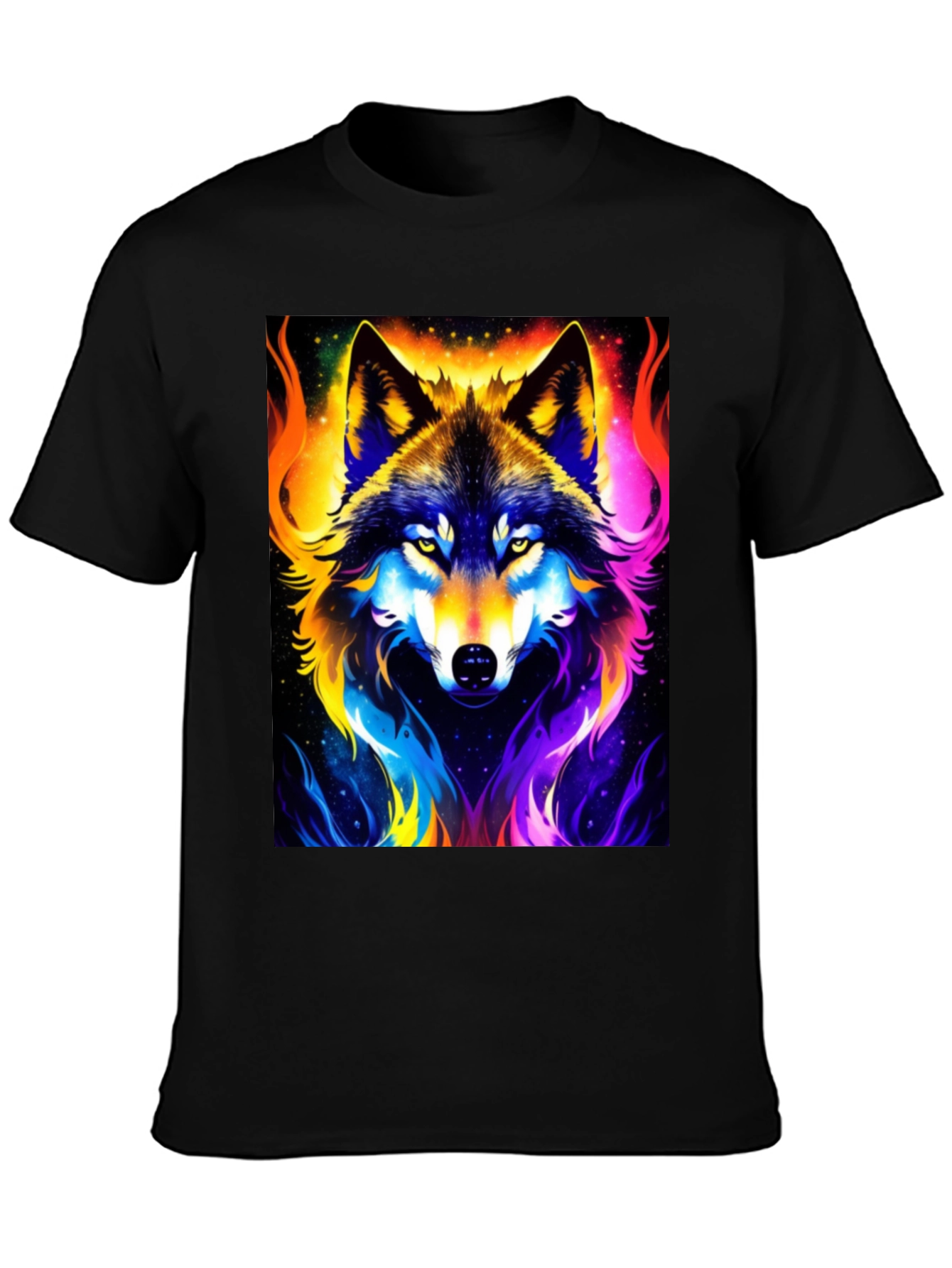 Vibrant Wolf Graphic Black T-Shirt