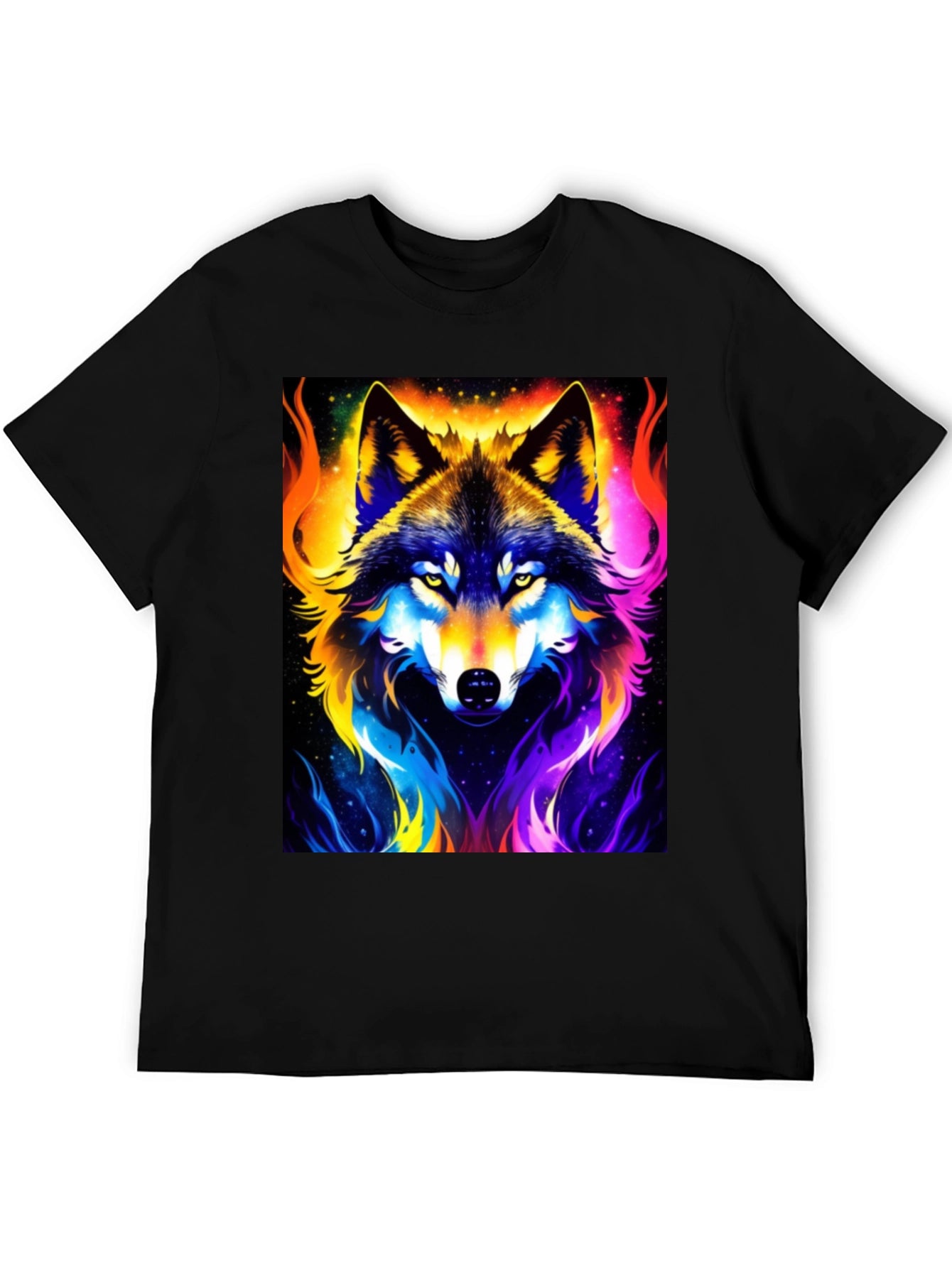 Vibrant Wolf Graphic Black T-Shirt