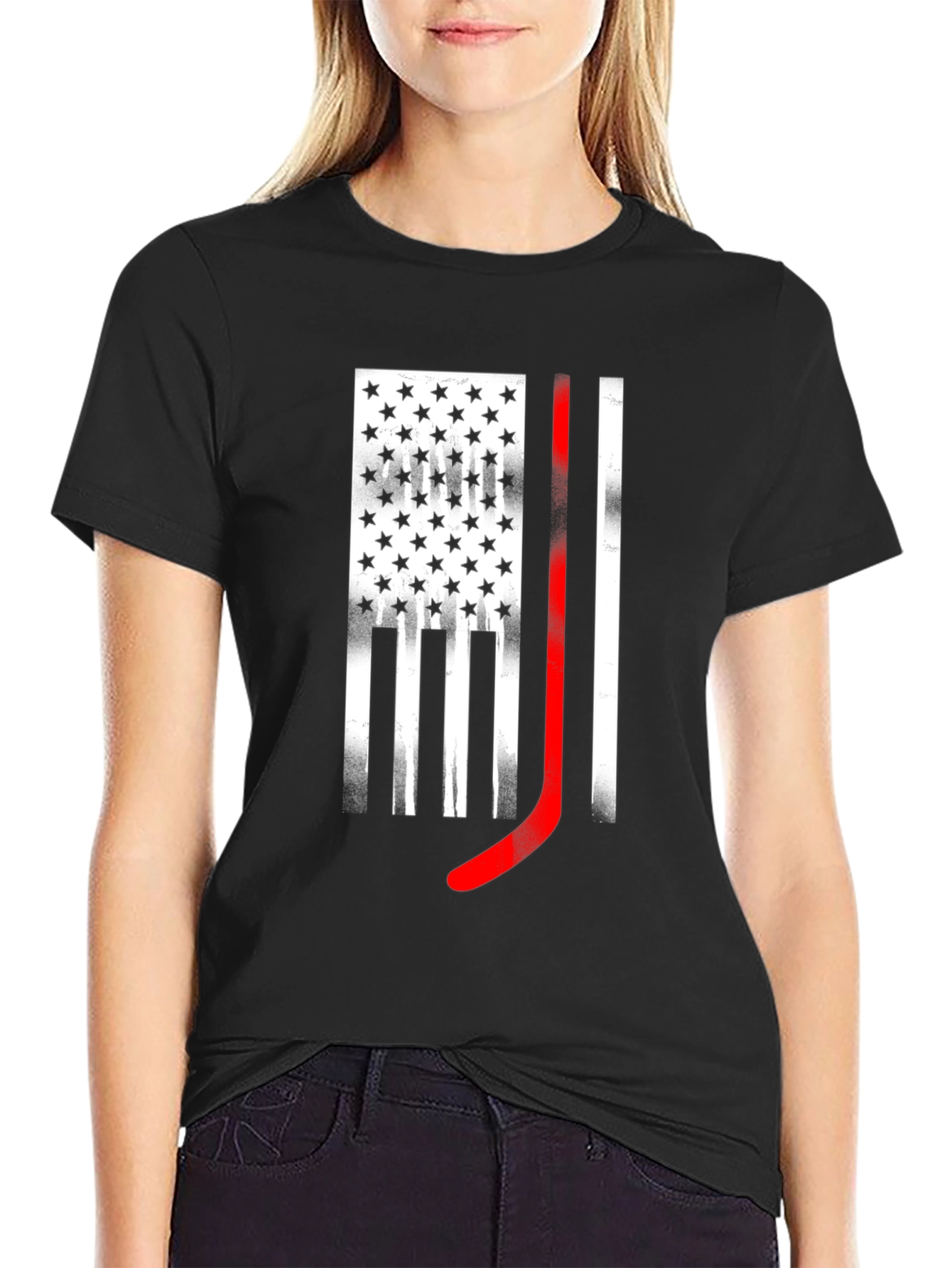 Hockey Flag Graphic Tee - Patriotic Sportswear