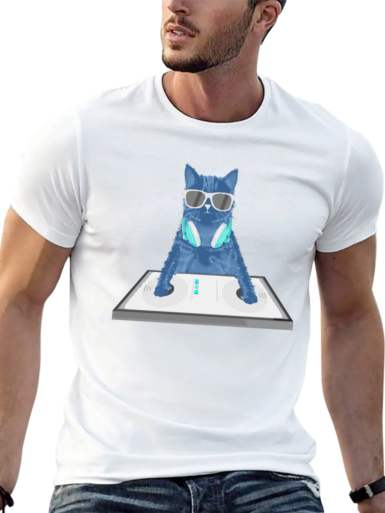 DJ Cat Graphic T-Shirt - Cool Music Lover Tee