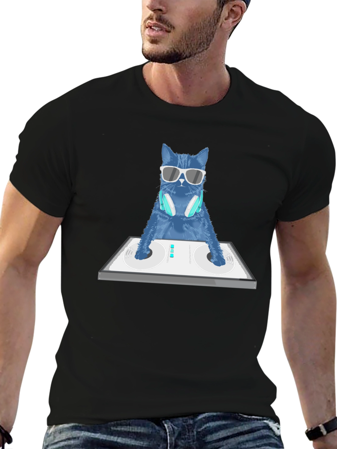 DJ Cat Graphic T-Shirt - Cool Music Lover Tee