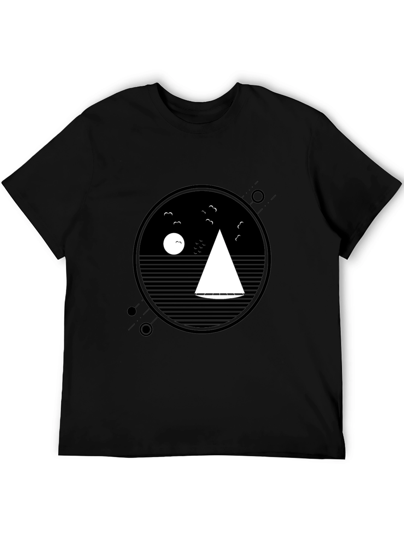 Mens Black Geometric Sailboat Graphic Tee