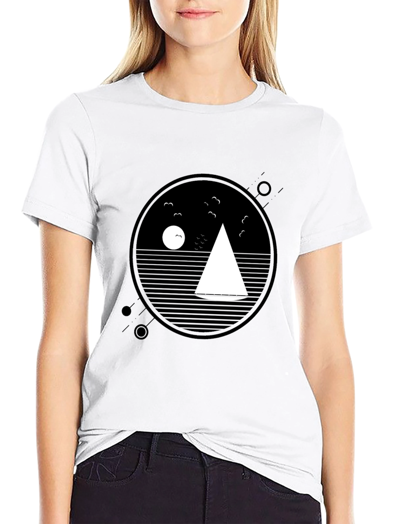 Mens Black Geometric Sailboat Graphic Tee