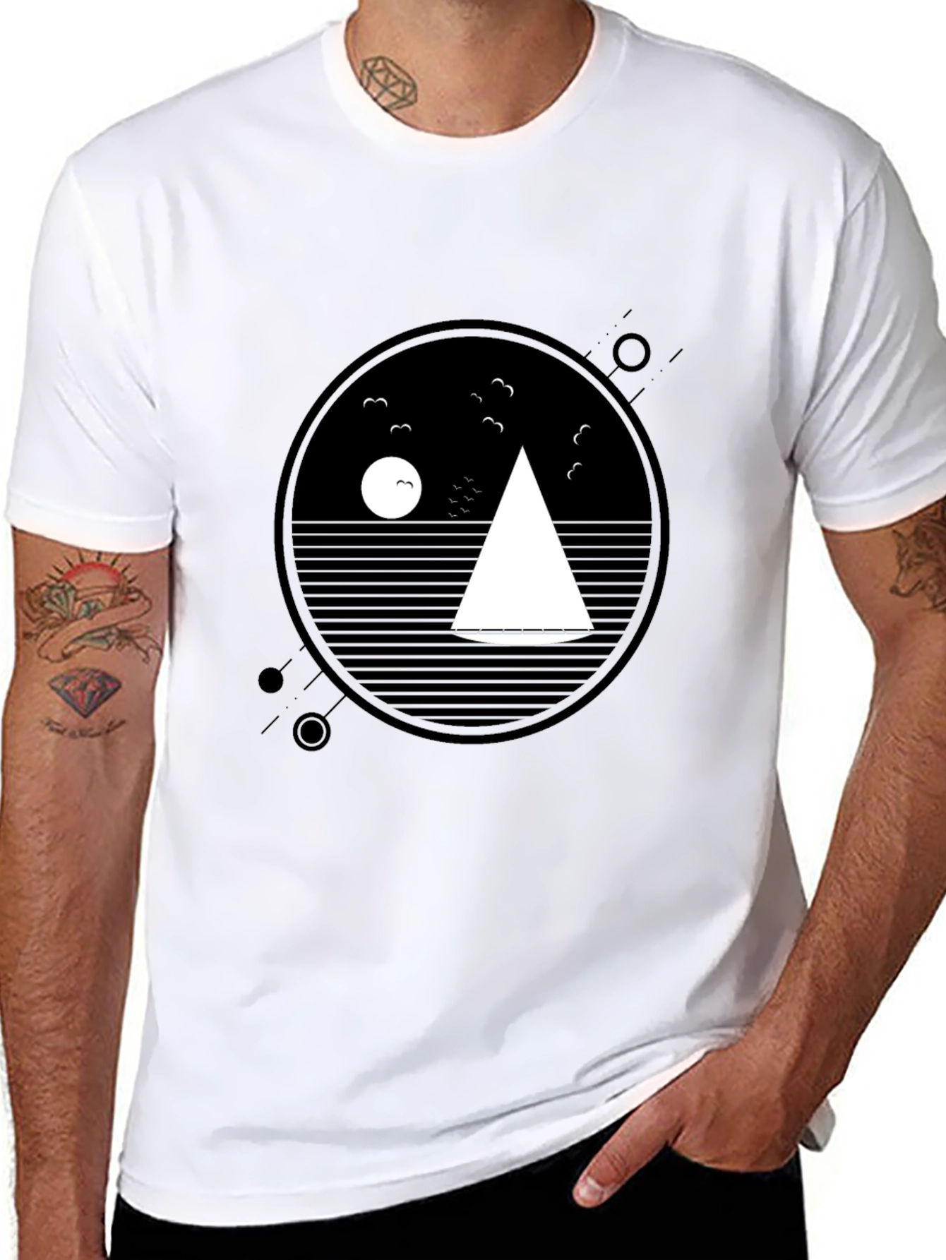 Mens Black Geometric Sailboat Graphic Tee