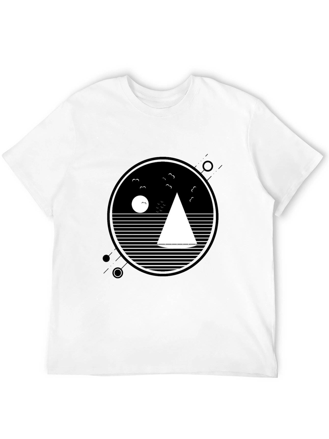 Mens Black Geometric Sailboat Graphic Tee
