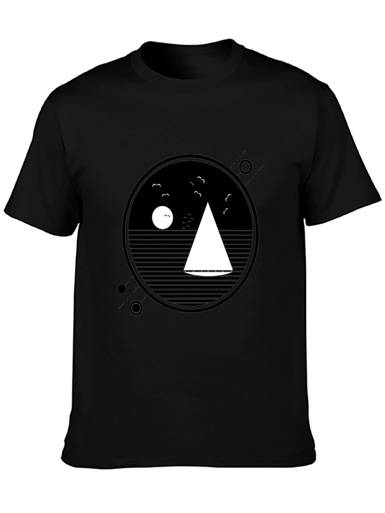Mens Black Geometric Sailboat Graphic Tee
