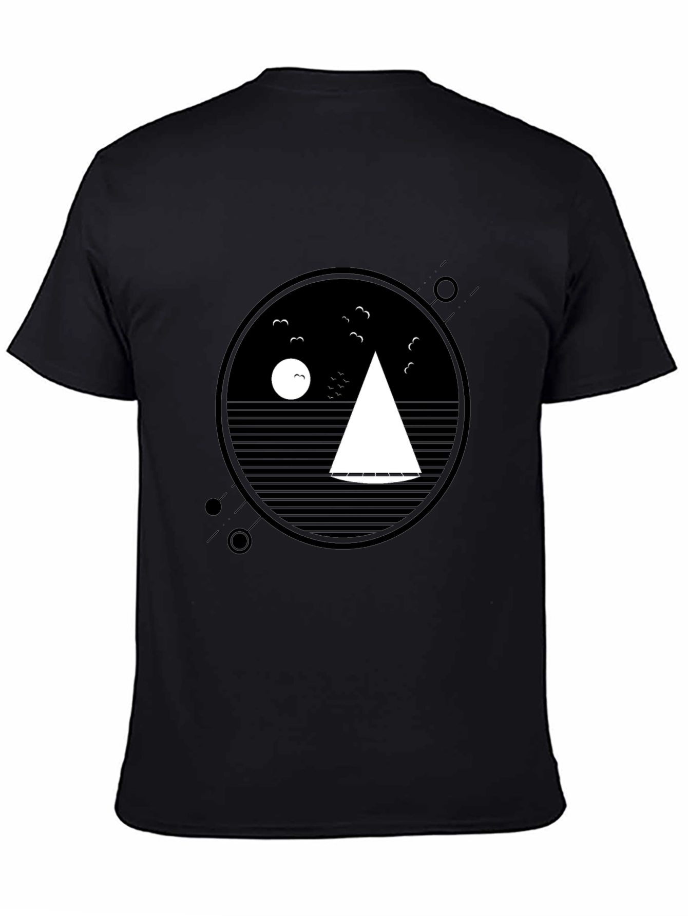 Mens Black Geometric Sailboat Graphic Tee