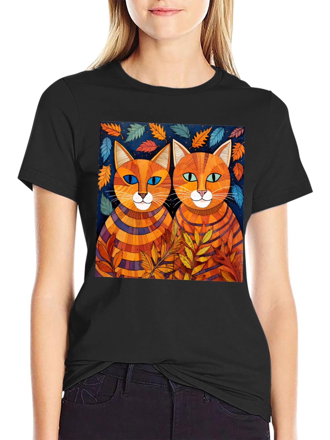 Whimsical Cat Art Tee - Unique Graphic Print Shirt