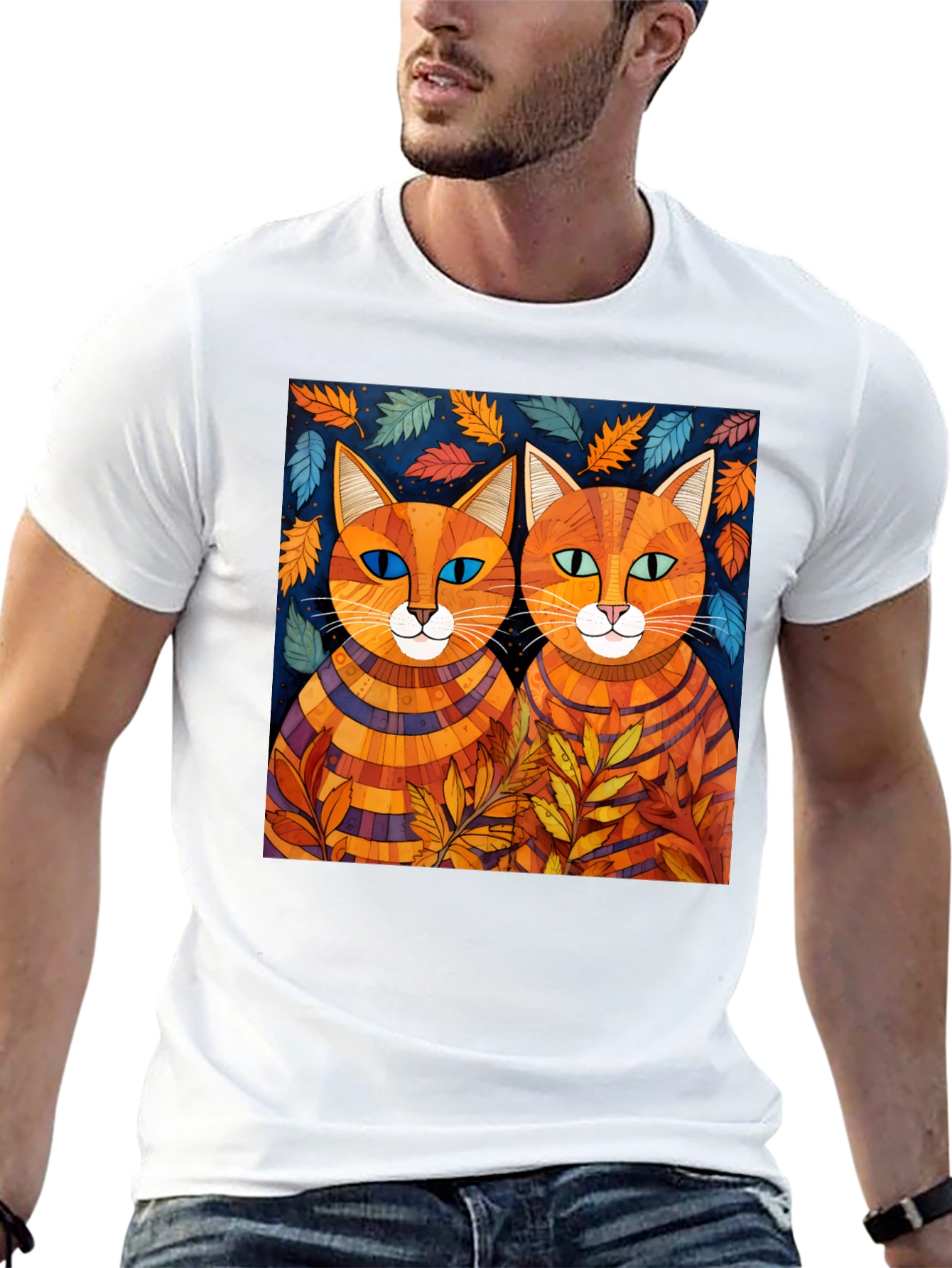 Whimsical Cat Art Tee - Unique Graphic Print Shirt