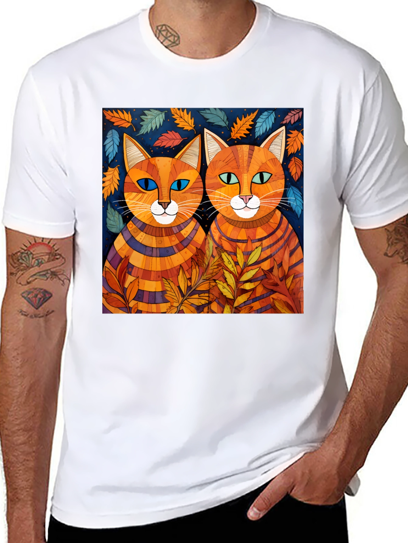 Whimsical Cat Art Tee - Unique Graphic Print Shirt