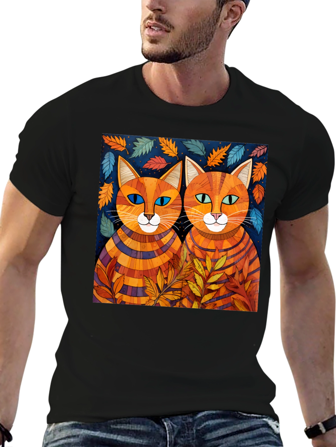 Whimsical Cat Art Tee - Unique Graphic Print Shirt