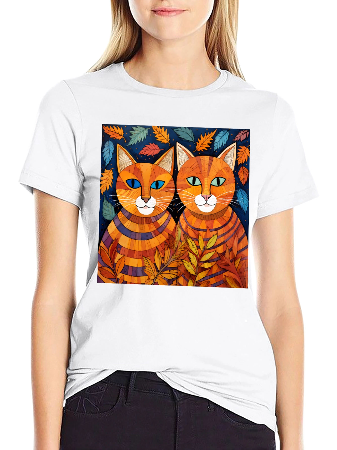 Whimsical Cat Art Tee - Unique Graphic Print Shirt