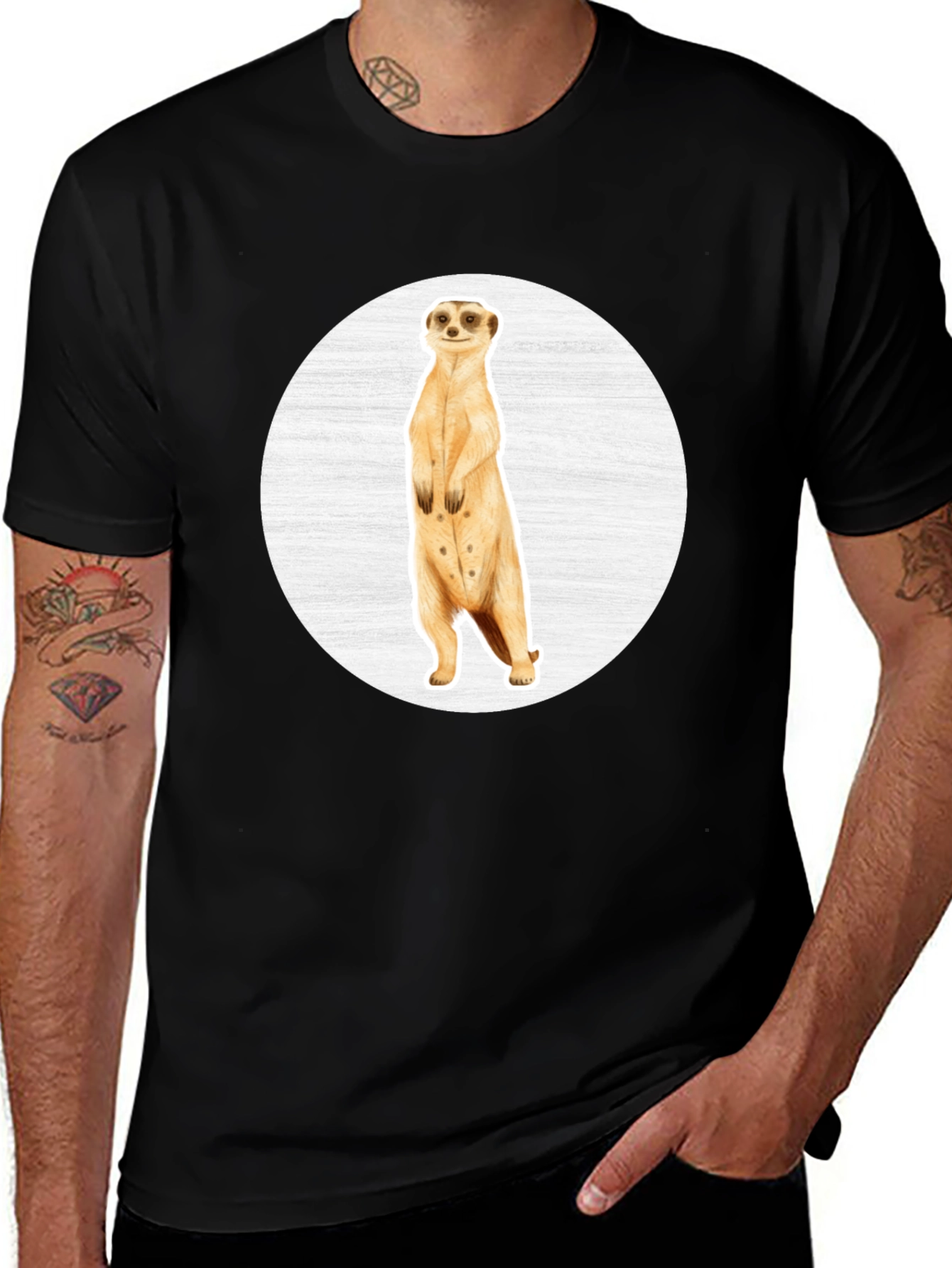Meerkat Graphic Tee - Black Cotton Crew Neck